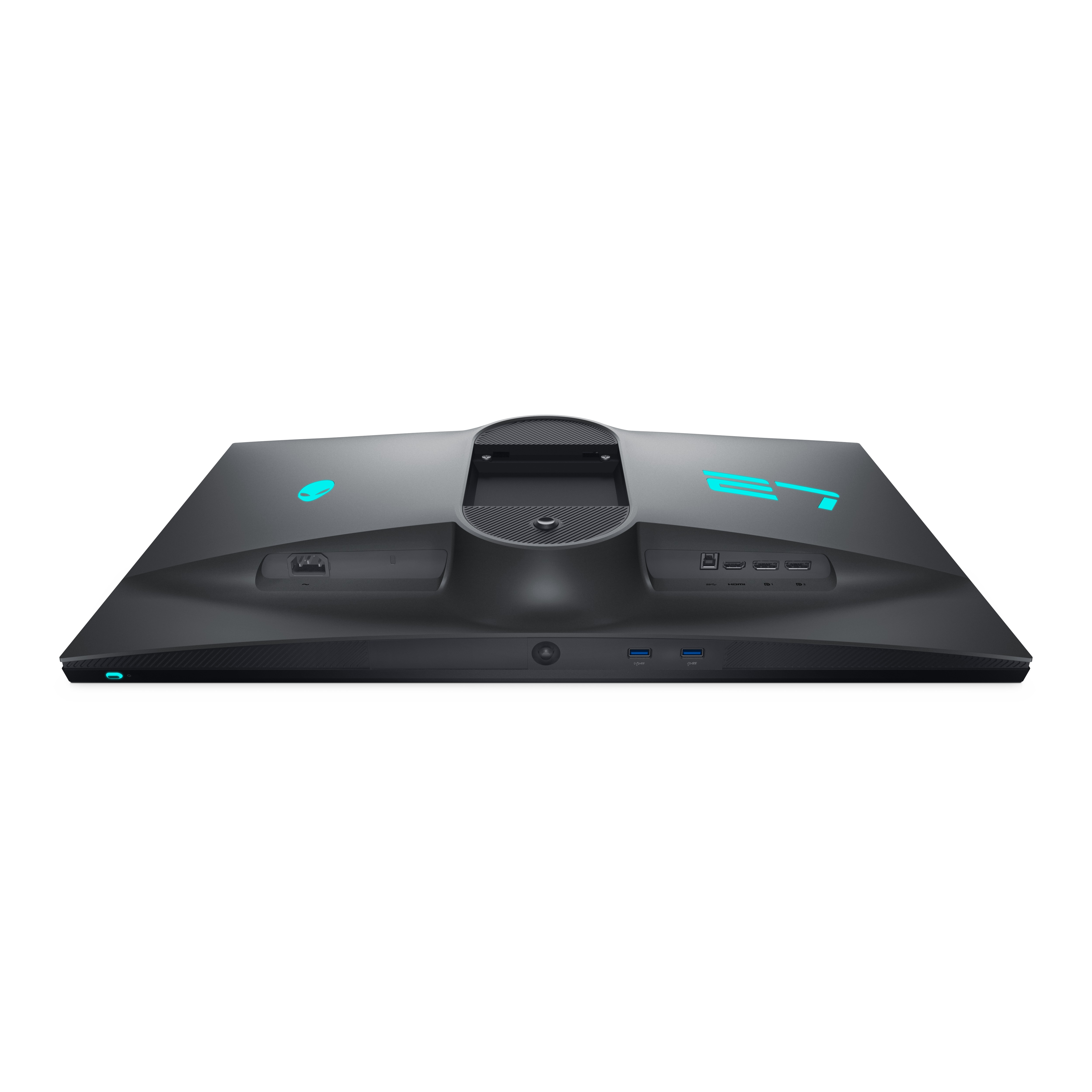 Tył monitora Alienware z widocznymi portami i logo.