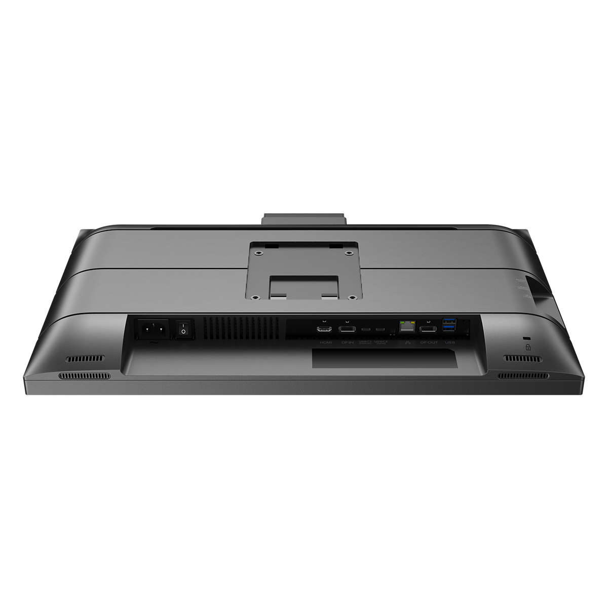 Tył monitora z portami i połączeniami.