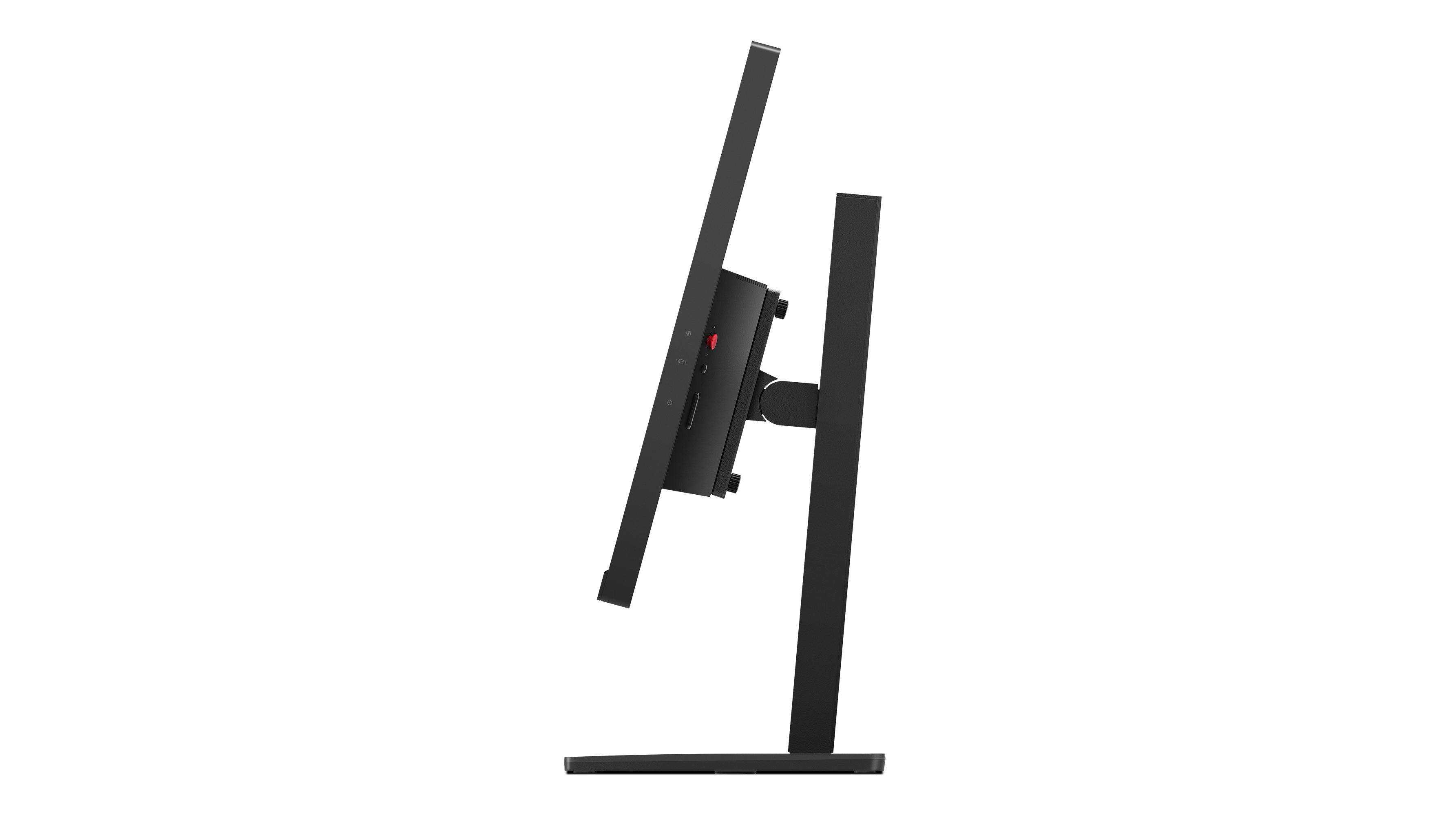 Czarny monitor komputera jest widoczny z boku.