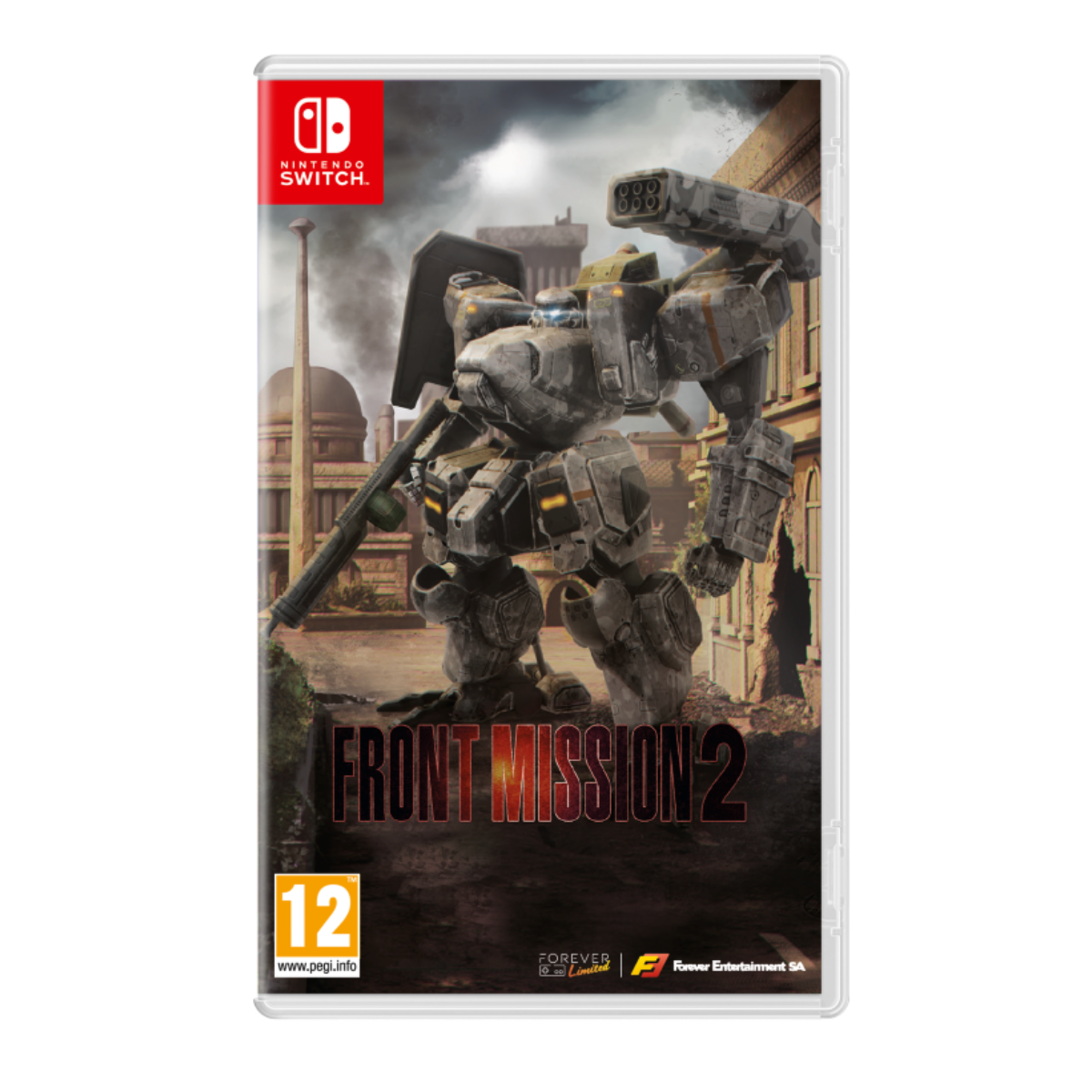 Custodia del gioco per Nintendo Switch. Copertina di Front Mission 2 con un mech.