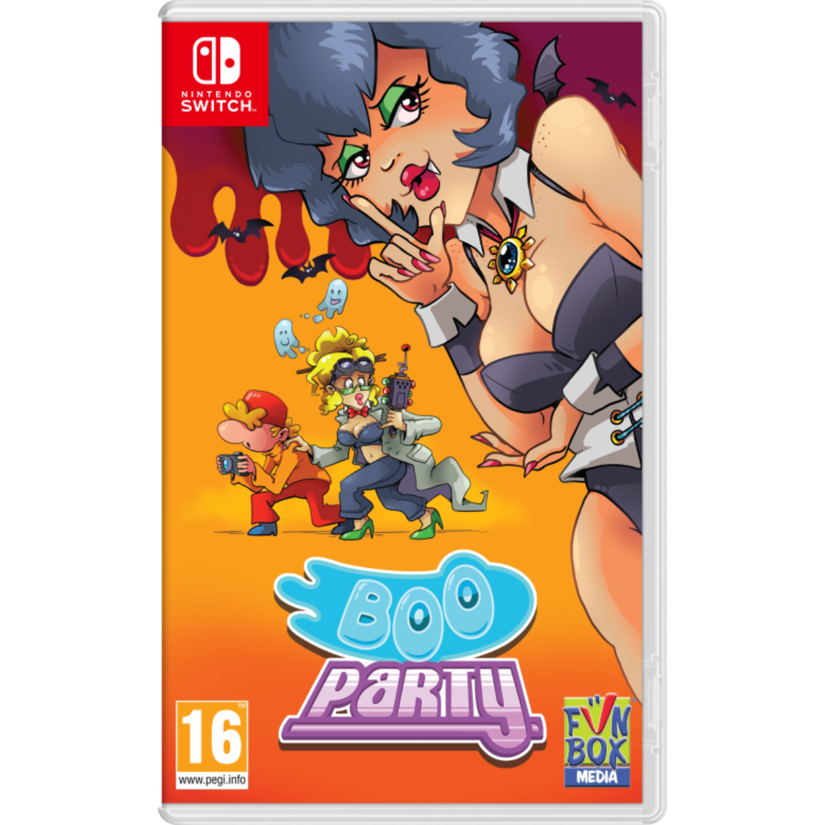 Scatola del gioco Nintendo Switch, strega dei cartoni animati e personaggi sulla copertina.