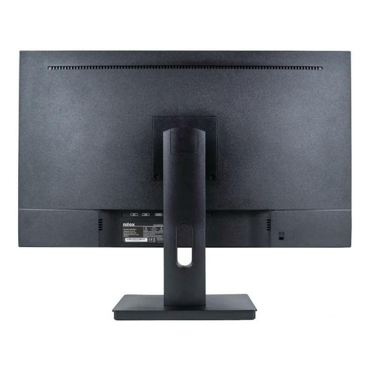 Parte trasera de un monitor negro con soporte negro. La marca 'nitox' es visible.