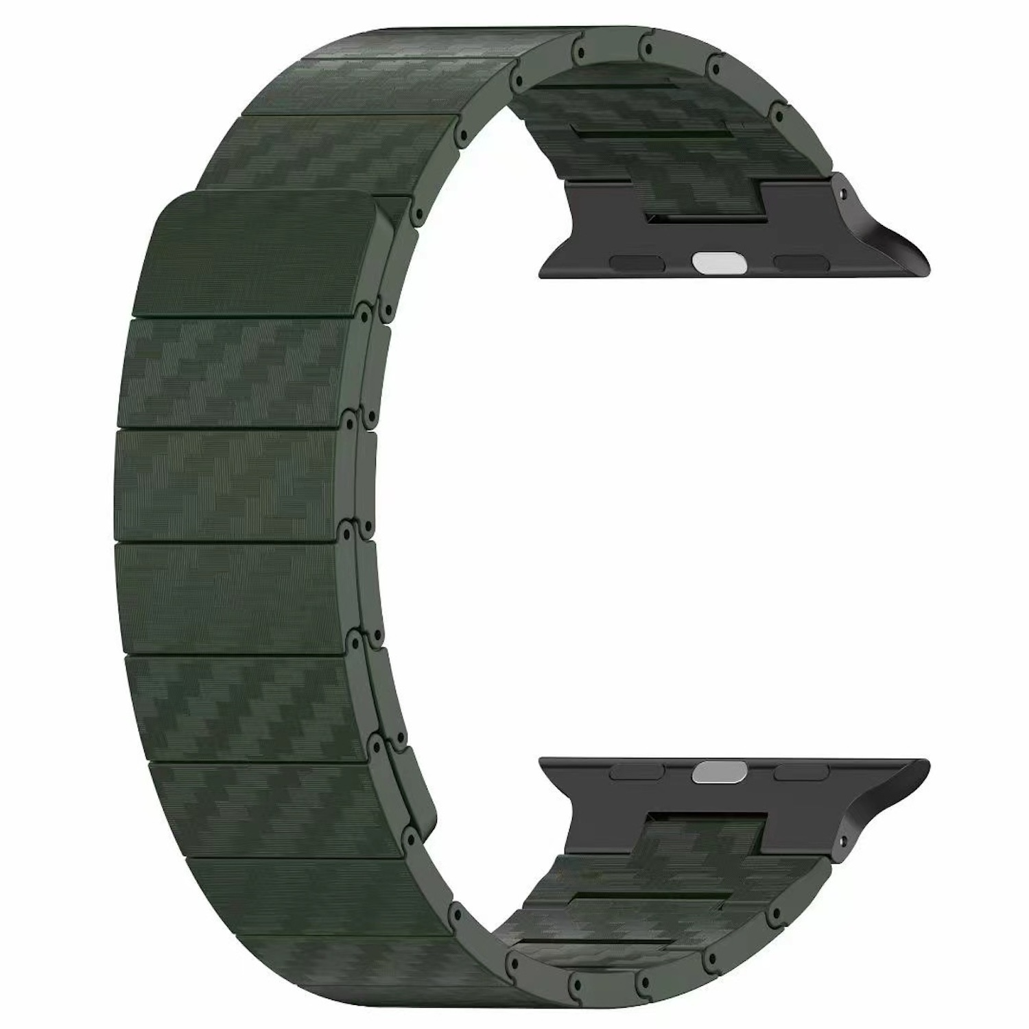 Grünes Uhrenarmband in C-Form mit strukturiertem Muster.