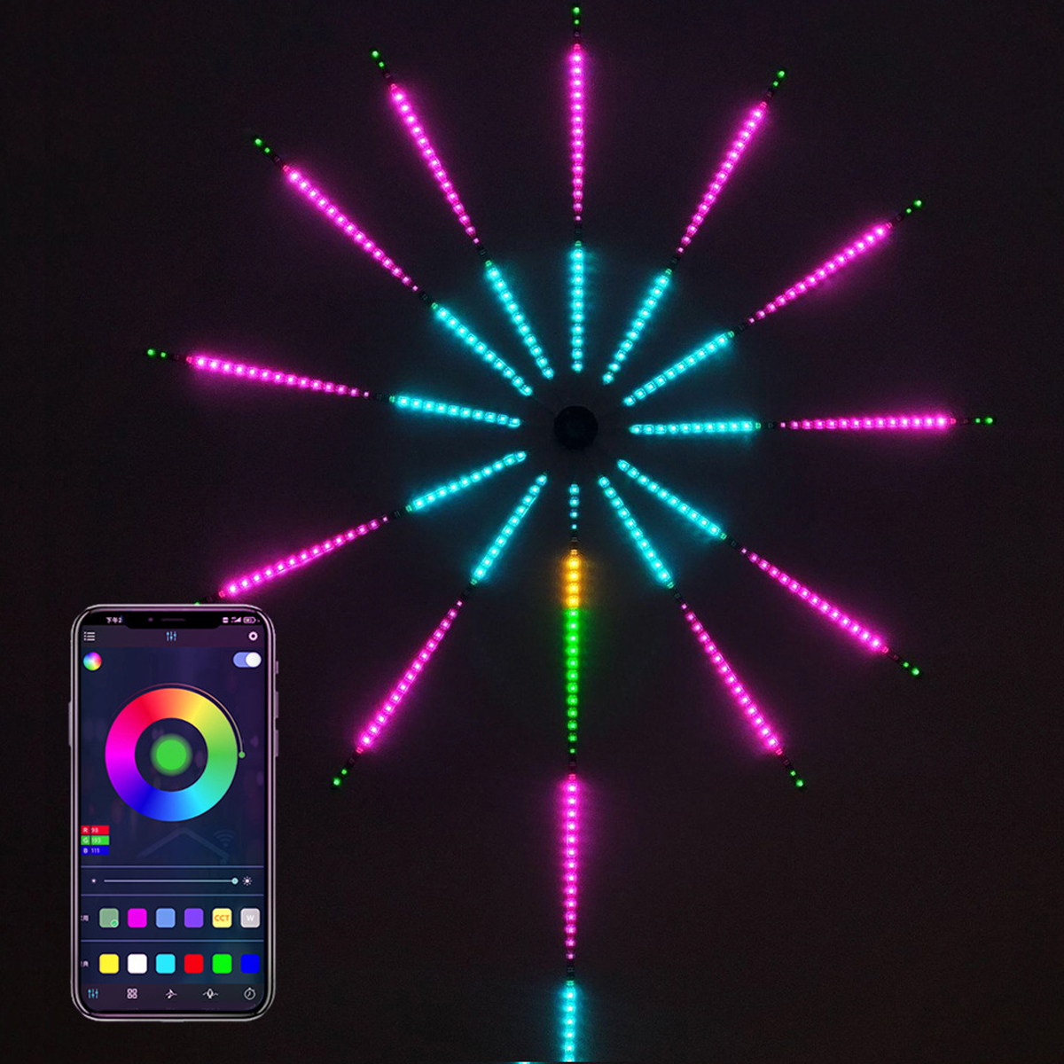 LED-Lichtanzeige mit Telefon, das Farbsteuerungen zeigt.