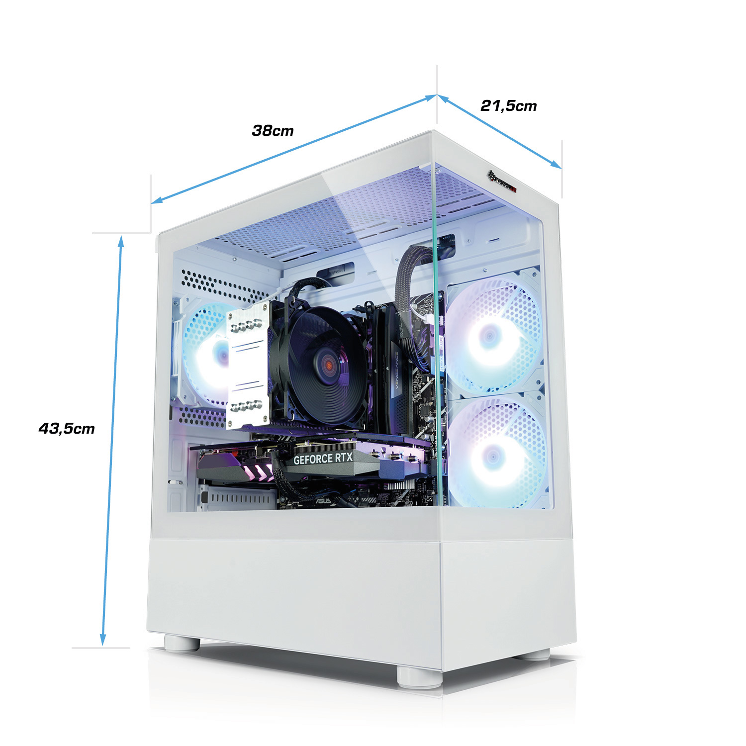 Boîtier d'ordinateur blanc avec composants internes.
