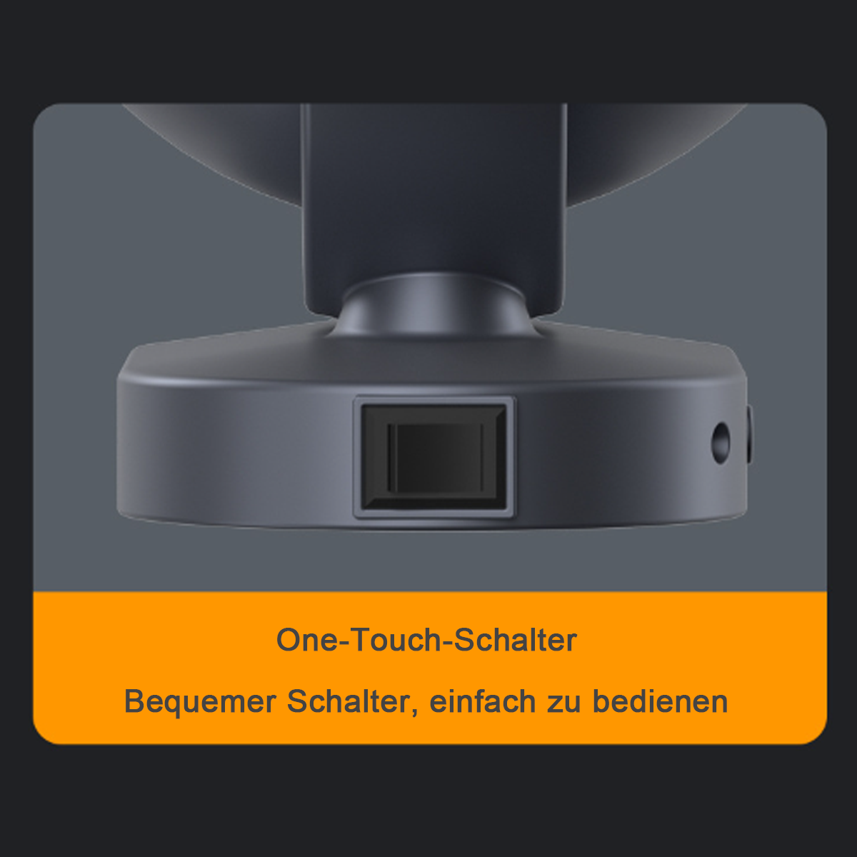 Nahaufnahme eines schwarzen Geräts mit Knopf. Zeigt einen Sensor und einen Knopf für einfache Bedienung.