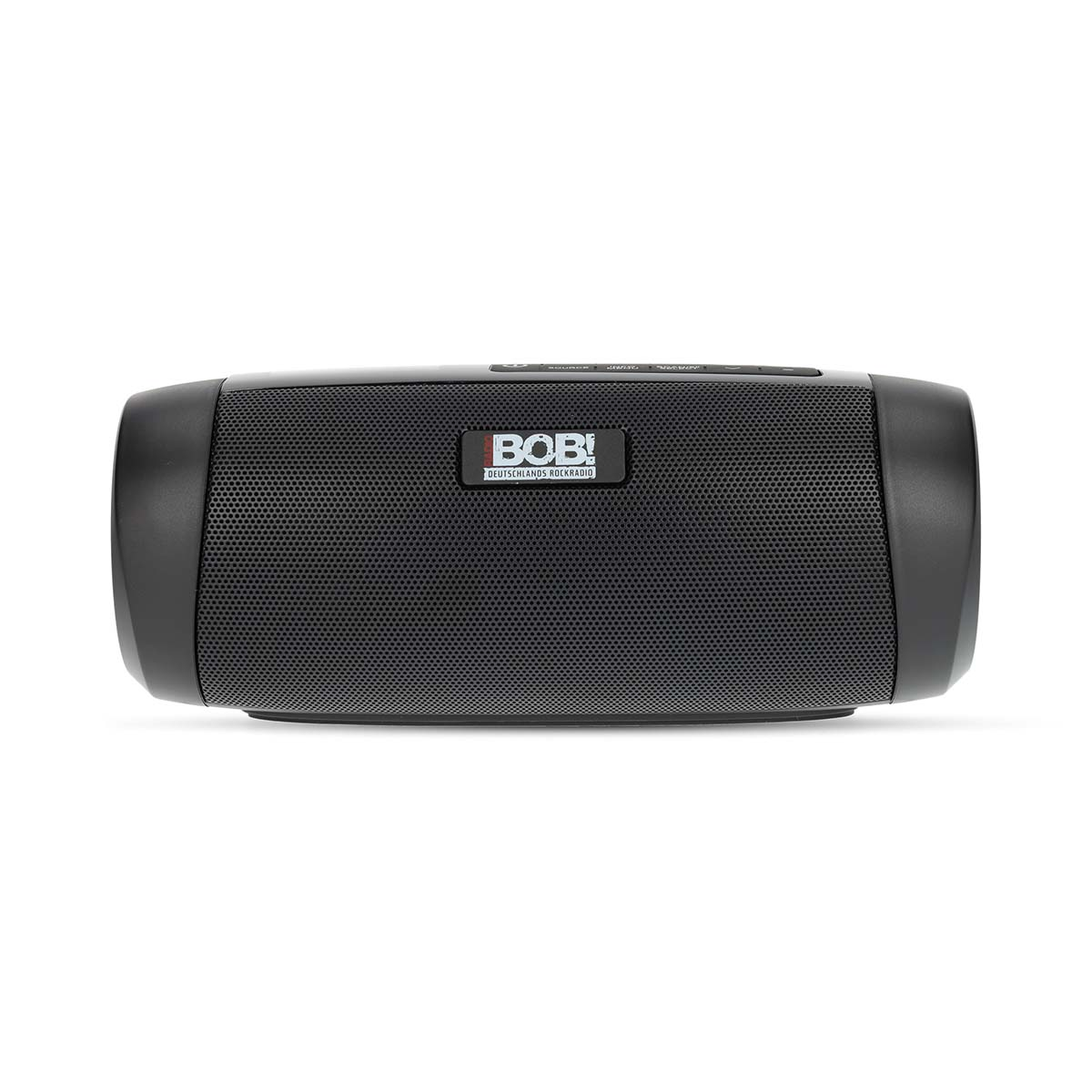 A black portable Bluetooth speaker with the brand logo on the front.
