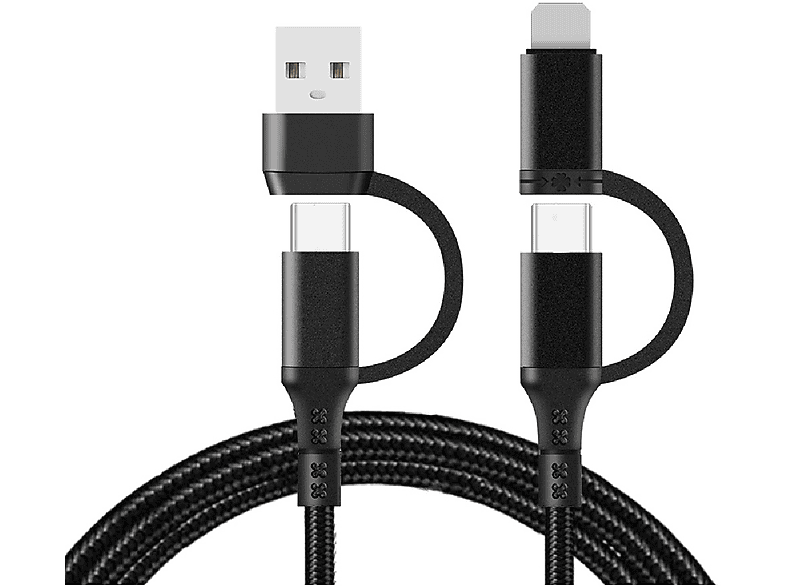 VENTARENT 4 in 1 USB / USB C Cable Micro Lightning USB-C USB-A, iPhone Ladekabel, Samsung Galaxy Ladekabel, Google Pixel Ladekabel, Xiaomi Redmi Mi Ladekabel, 100 cm, Schwarz