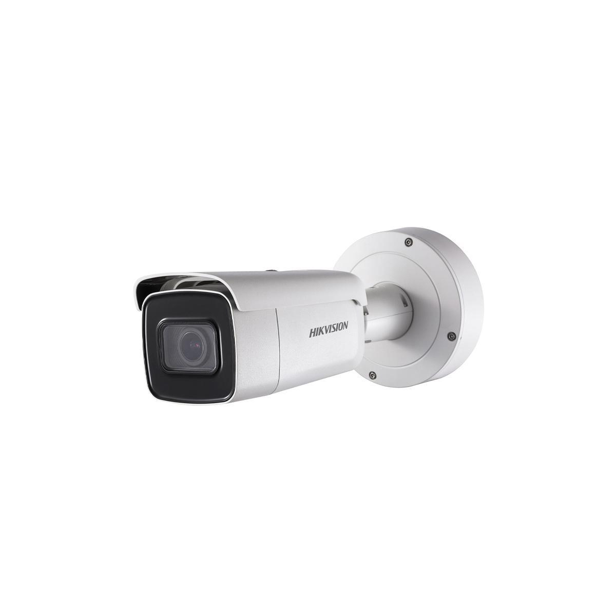 Una telecamera di sicurezza a cupola Hikvision bianca su sfondo bianco, una vista ravvicinata.