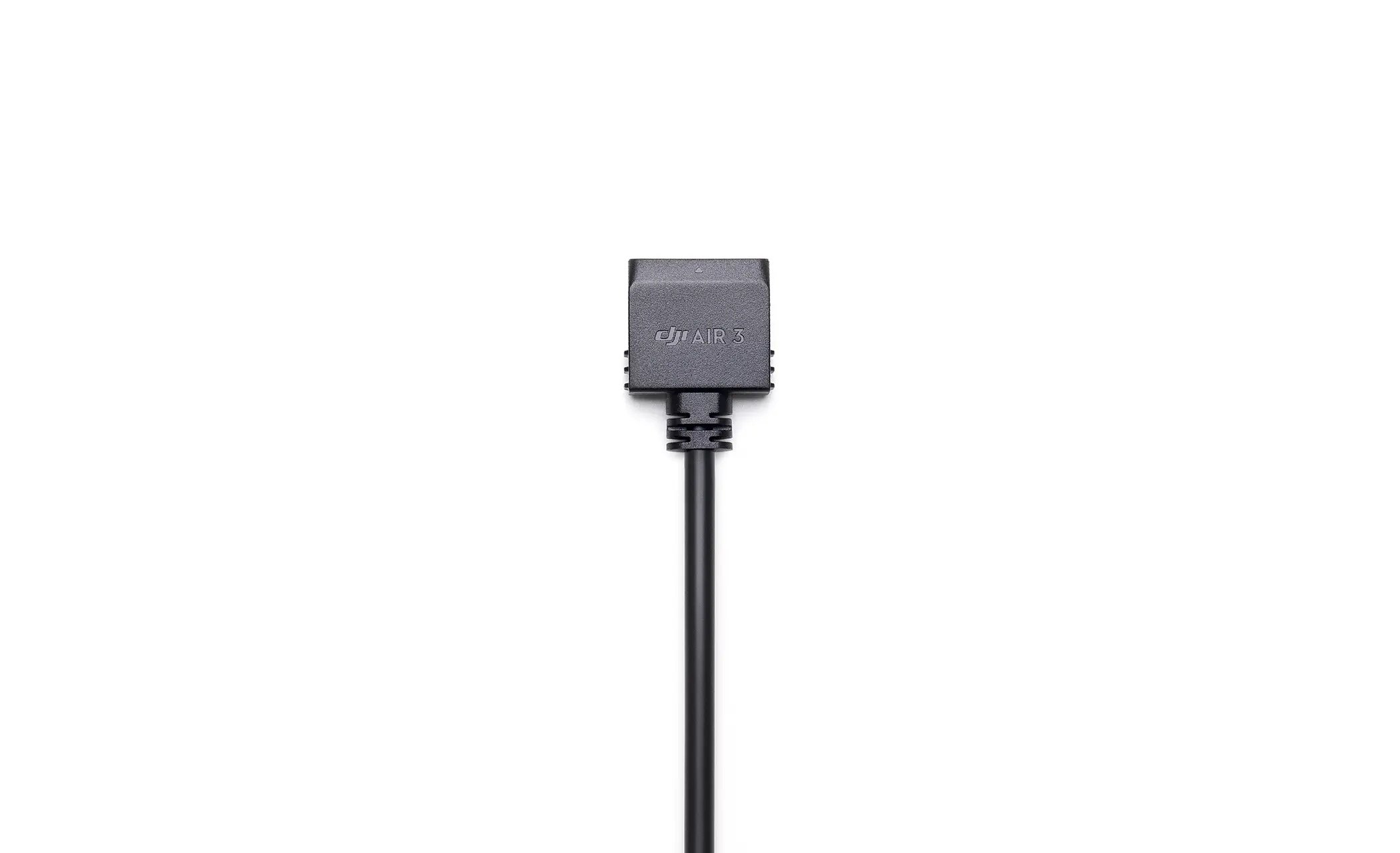 Ein schwarzes DJI Air 3 Kabel mit DJI-Logo auf weißem Hintergrund.