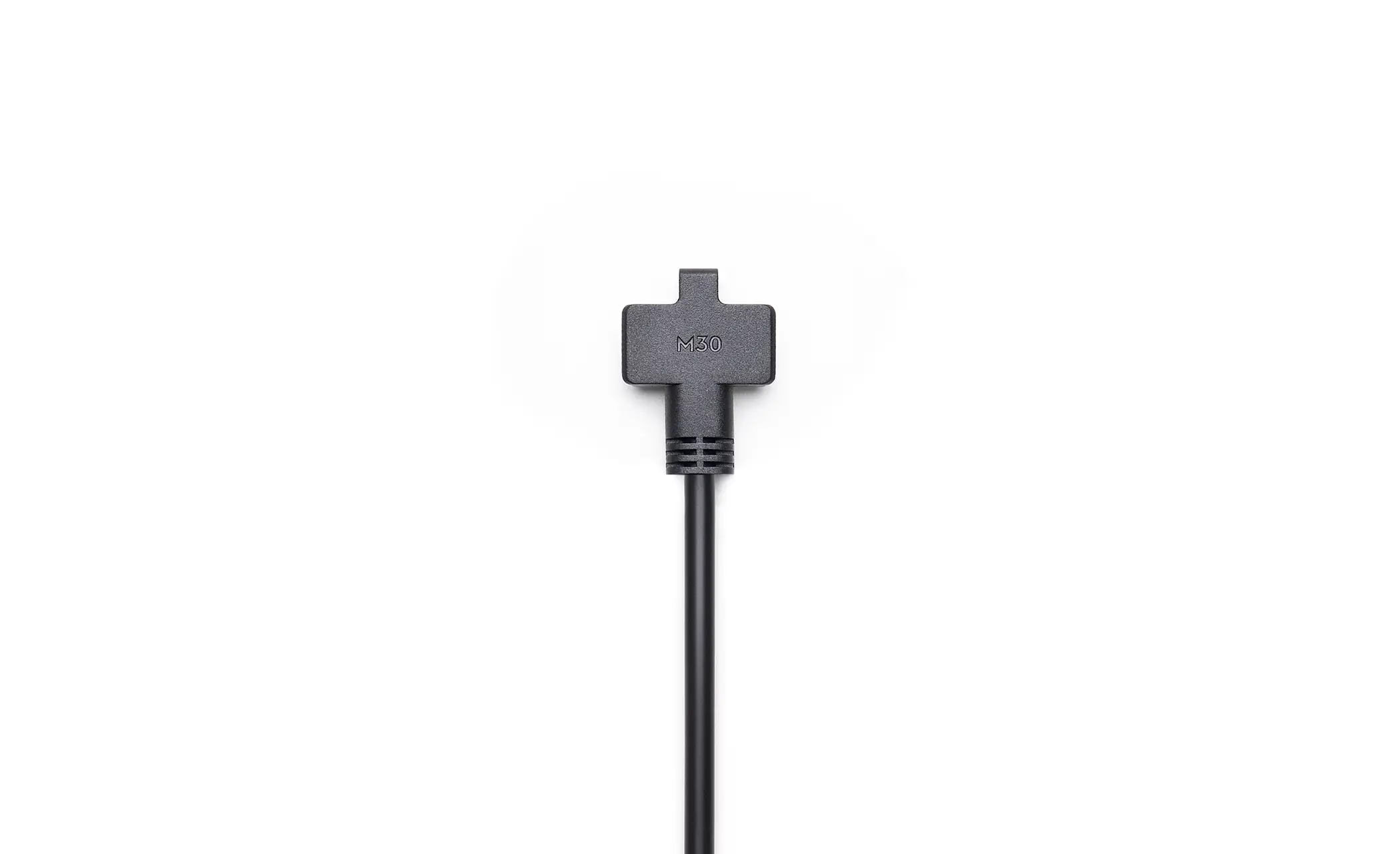 Ein schwarzes Kabel mit einem M30-Anschluss. Der Anschluss ist mit 'M30' beschriftet.