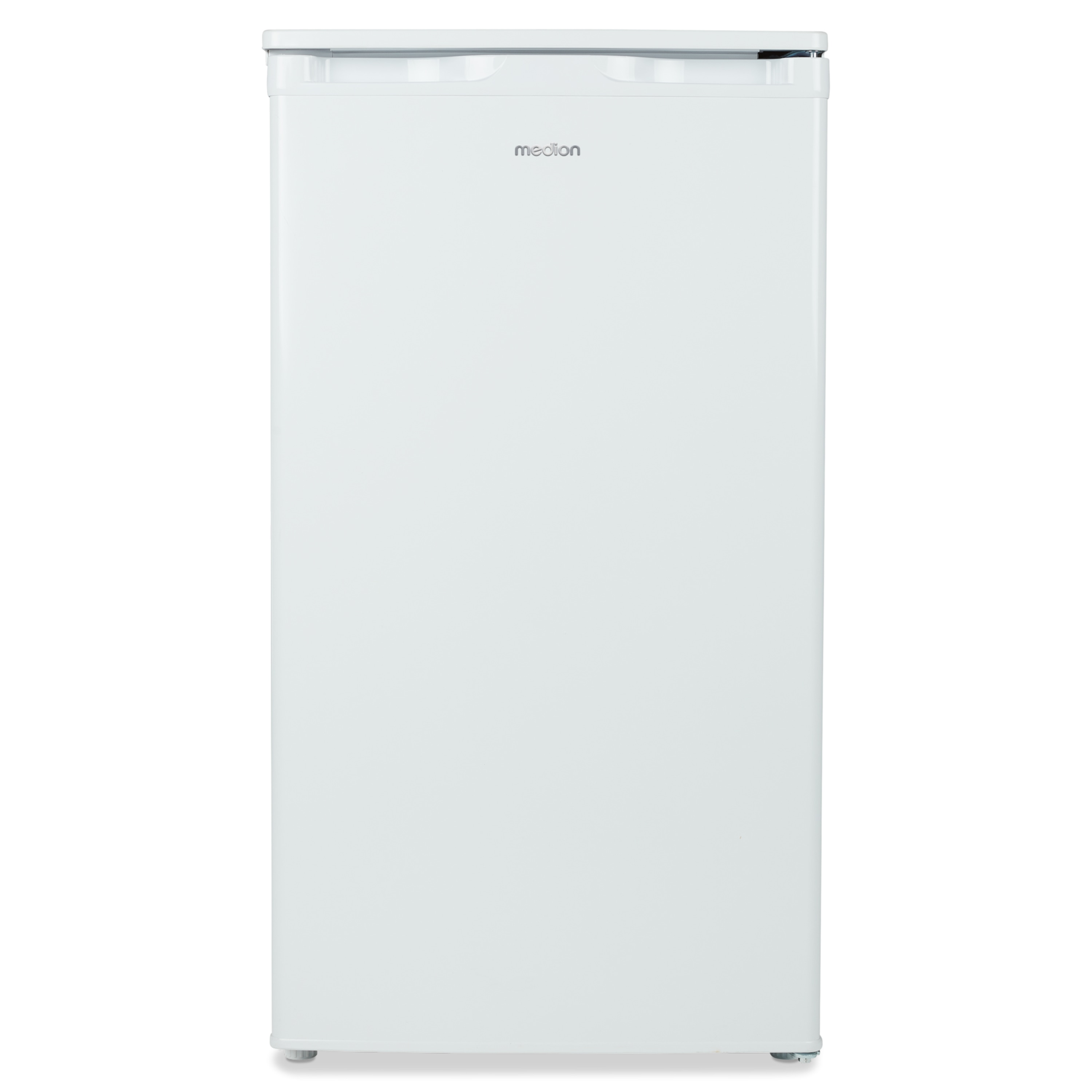 A white Medion refrigerator against a white background. It's a full-height, single-door model.