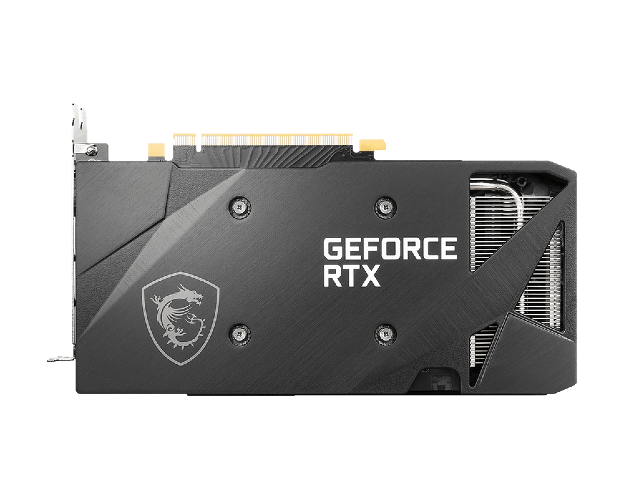 İki fanlı siyah grafik kartı, GeForce RTX logosu ve MSI logosu.