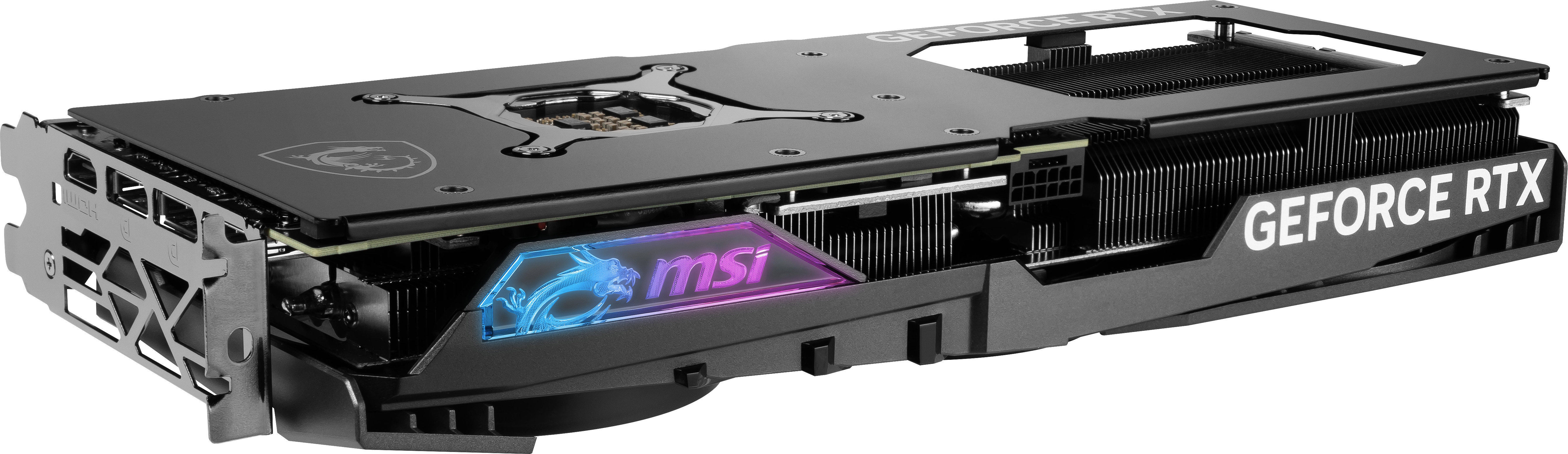 Una scheda grafica con il logo MSI. Design nero e argento.