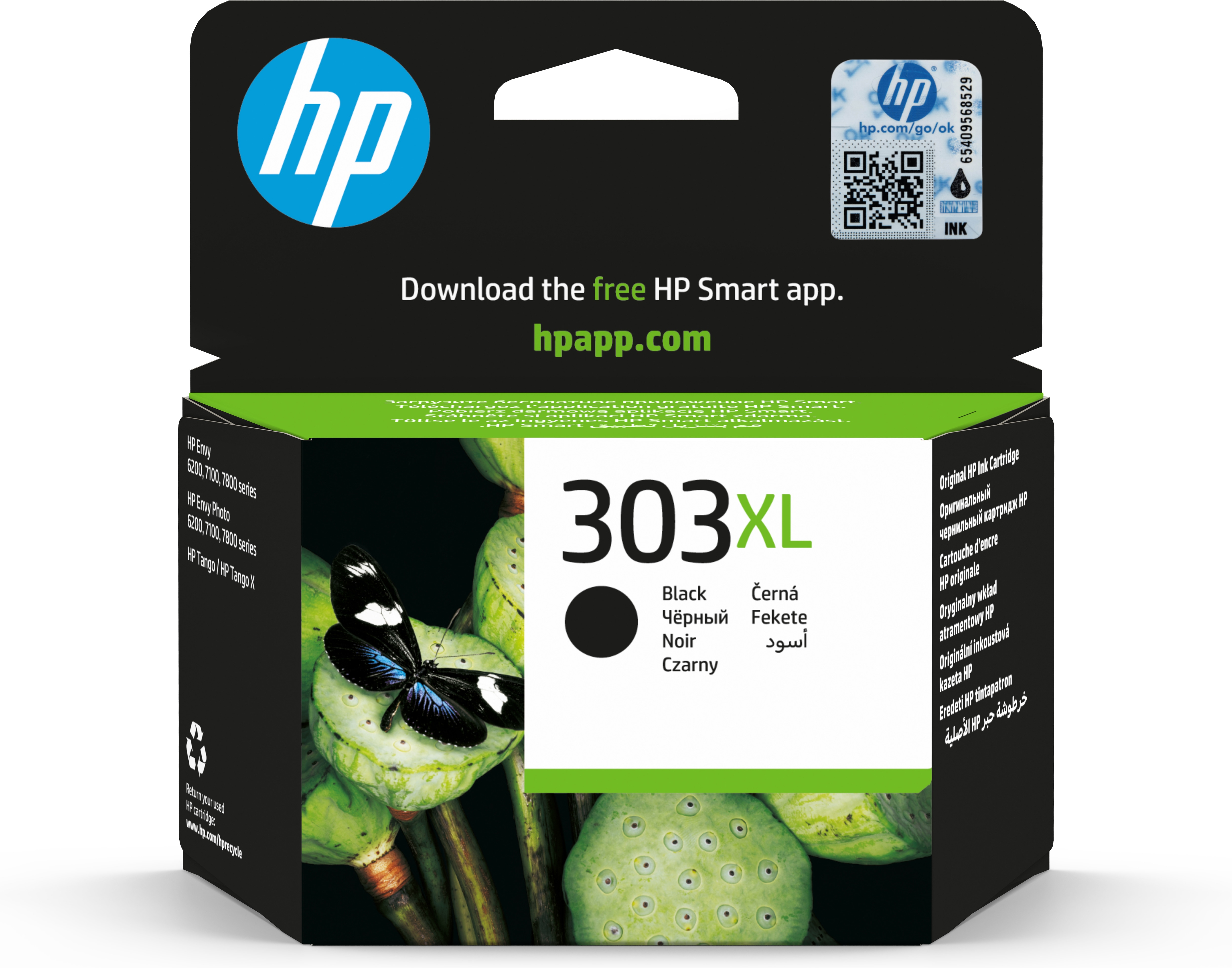 Cartuccia d'inchiostro HP 303XL con inchiostro nero. Colore nero, verde e bianco.