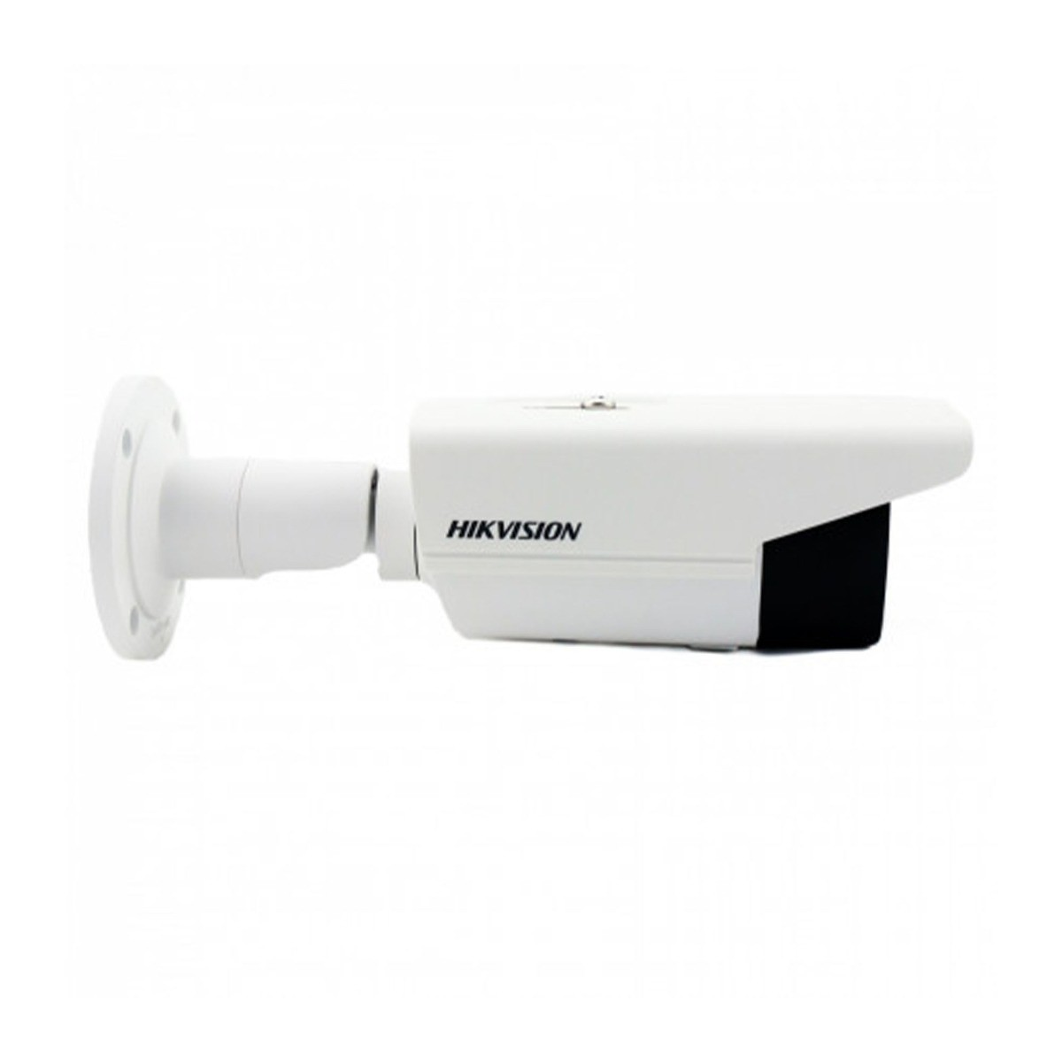 White security camera, cylindrical shape, mounted on a white surface.
