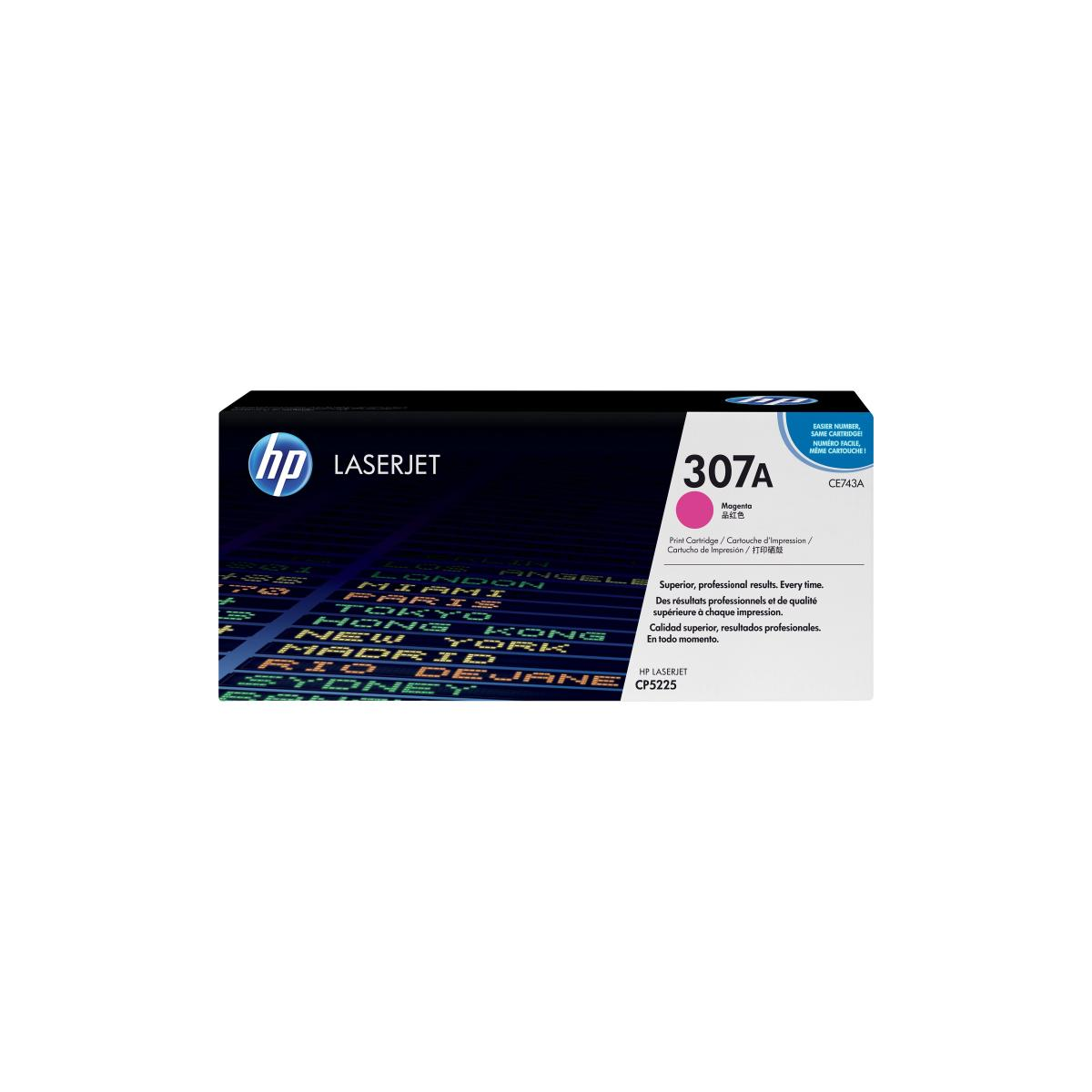 Pudełko tonera HP LaserJet 307A magenta. Zawiera wkład drukarki.