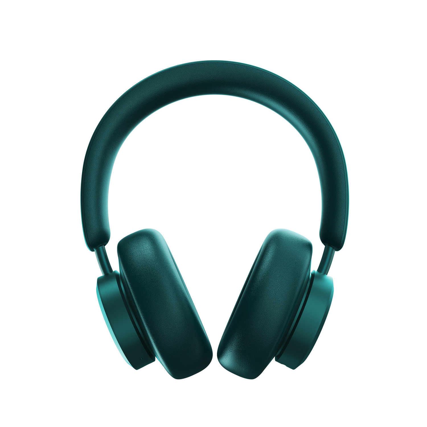 Teal koptelefoon op een witte achtergrond. De koptelefoon is over-ear stijl.