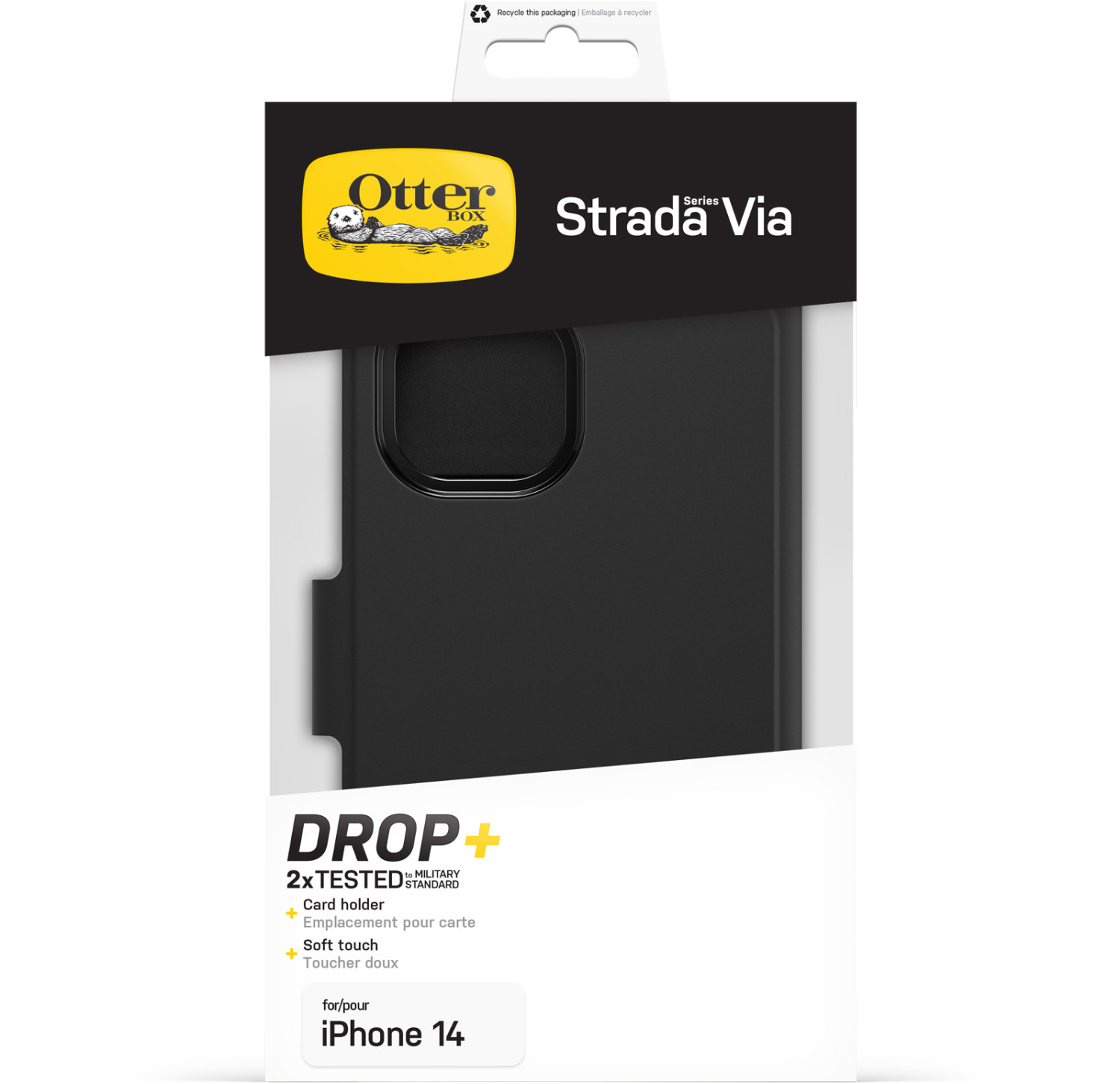OtterBox Strada Via Hülle für iPhone 14, schwarz, sturzgetestet, Kartenhalter.