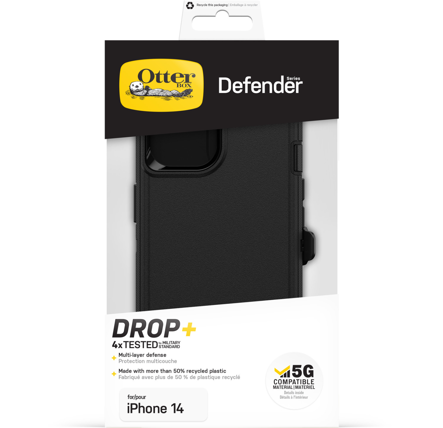OtterBox Defender Hülle für iPhone 14, schwarz, mehrschichtiger Schutz.