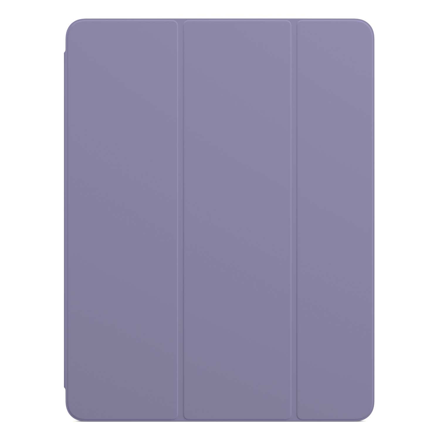 Eine gefaltete, lila Tablet-Hülle. Sie hat drei Abschnitte, und die Oberfläche ist glatt.