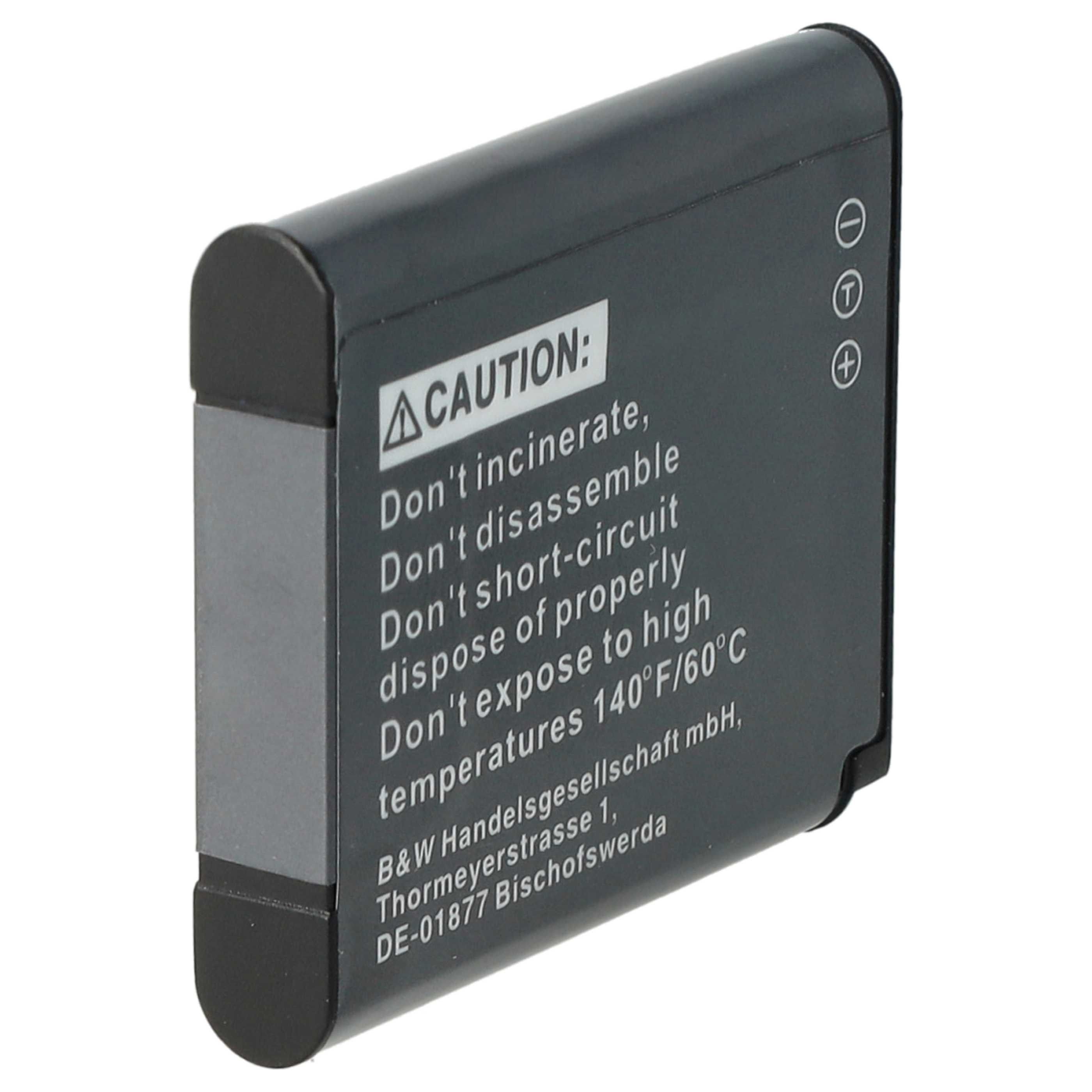 Eine schwarze Batterie mit Warnhinweis und technischen Informationen.