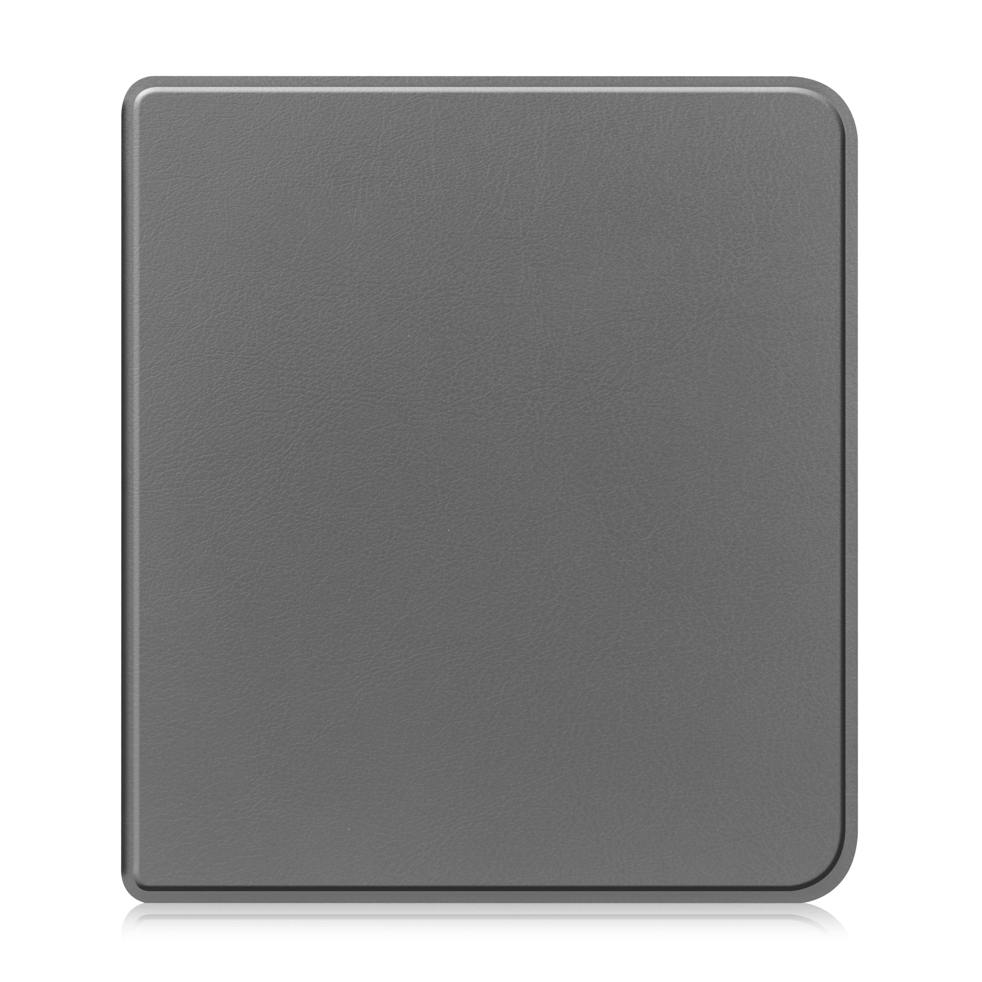 Graue Tablet-Hülle, geschlossen, mit glatter, strukturierter Oberfläche und abgerundeten Ecken.