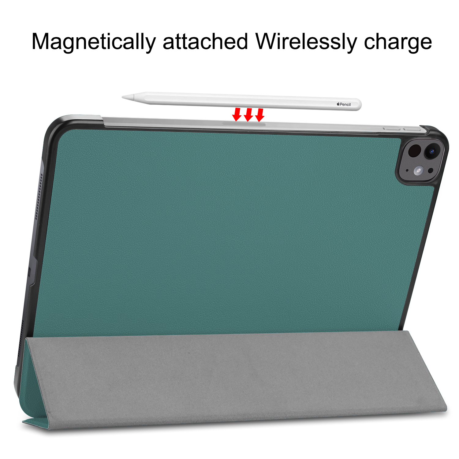 Tablet mit grünem Gehäuse und Stift. Stift ist magnetisch befestigt.