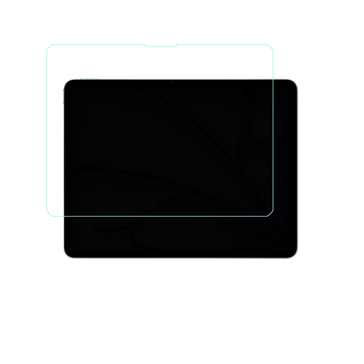 Tablet con protezione schermo, sfondo bianco.