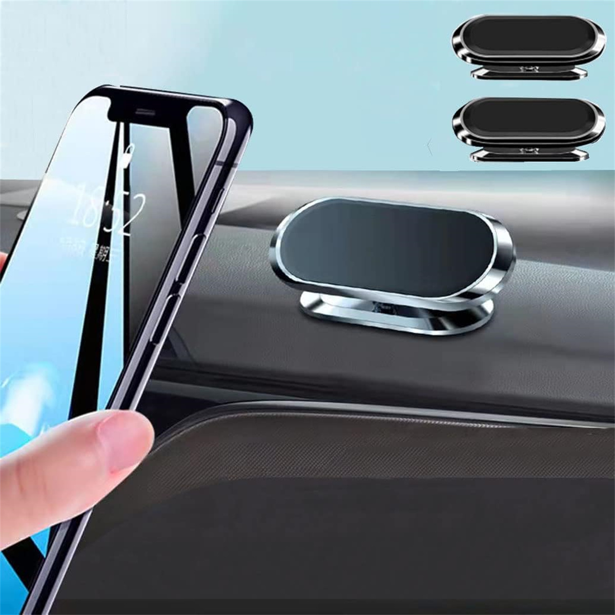Armaturenbrett mit Telefon, magnetischer Handyhalterung und zwei zusätzlichen Haltern.