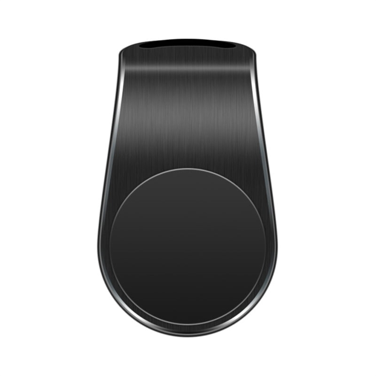Eine schwarze, metallische Autotelefonhalterung mit magnetischem, kreisförmigem Bereich zur Telefonbefestigung.