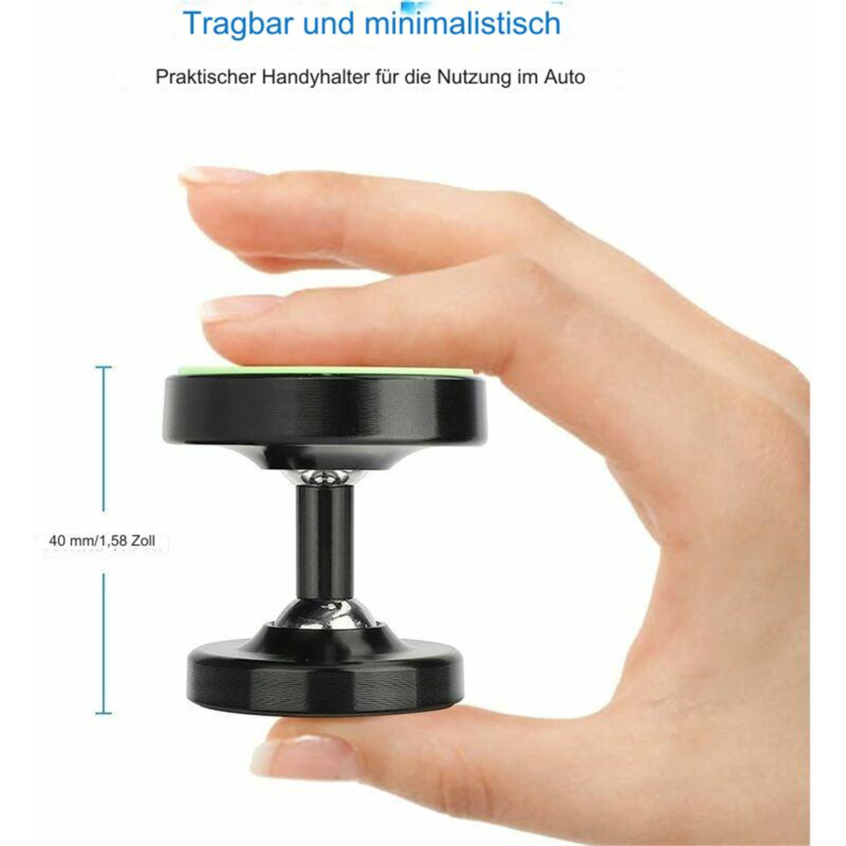 Ein schwarzer Autotelefonhalter. Er hat eine runde Basis und eine kleine, flache Oberseite für das Telefon.