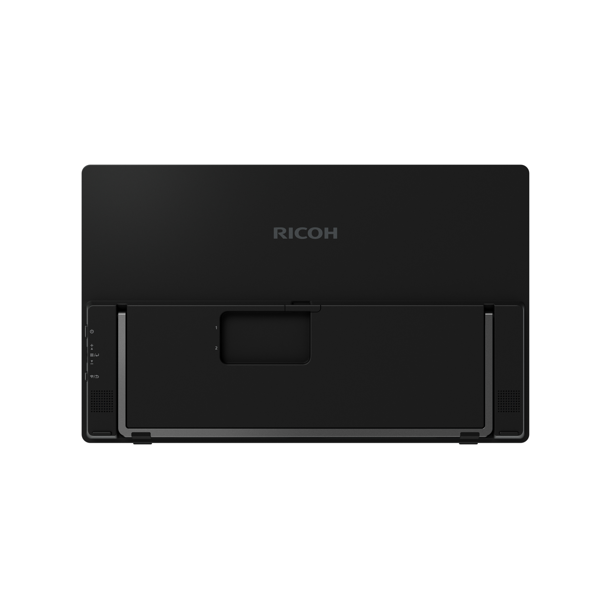 Impresora negra con el logotipo de Ricoh sobre fondo blanco.