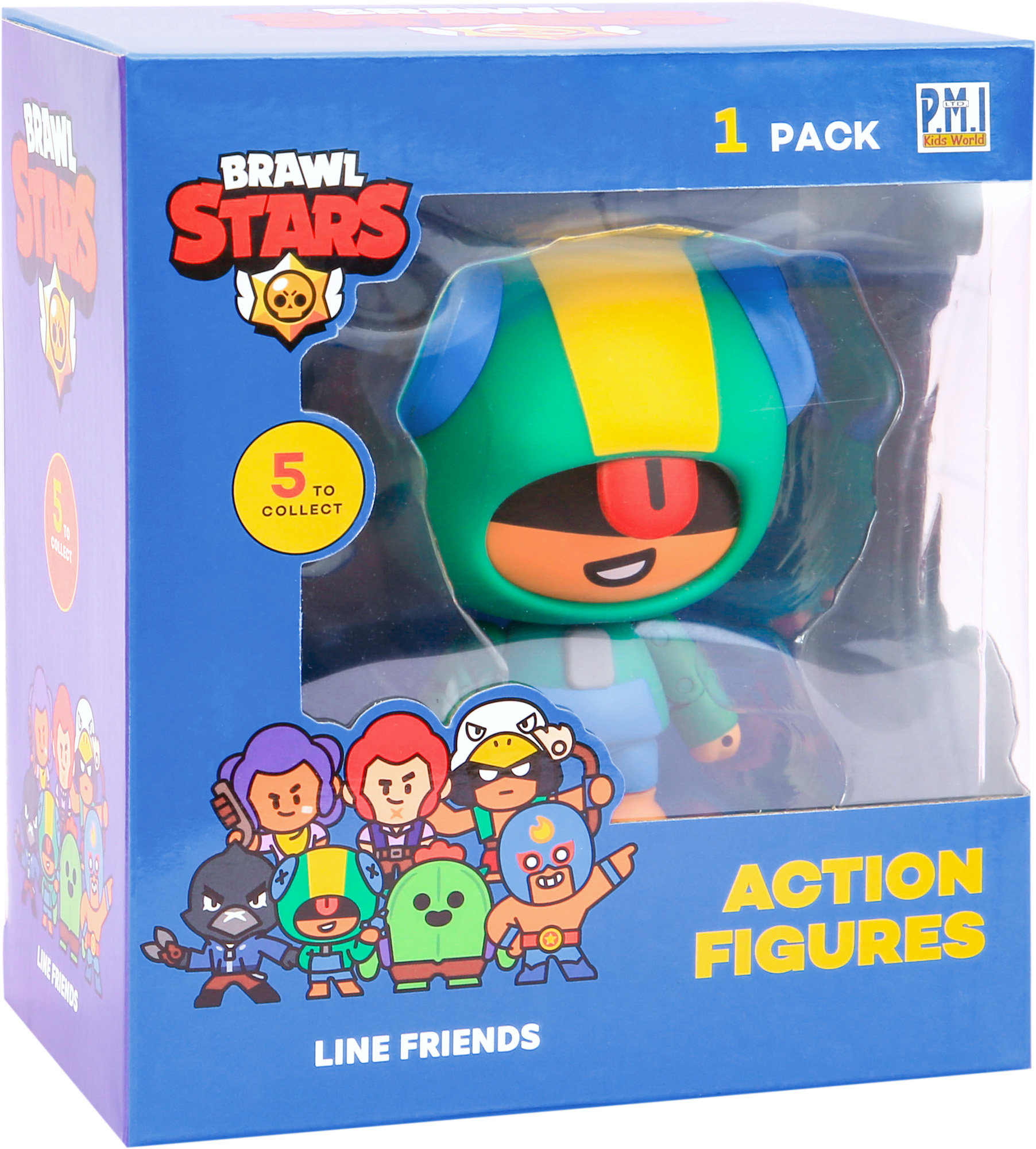 Brawl Stars Actionfigur-Box mit Charakter mit grünem Helm.