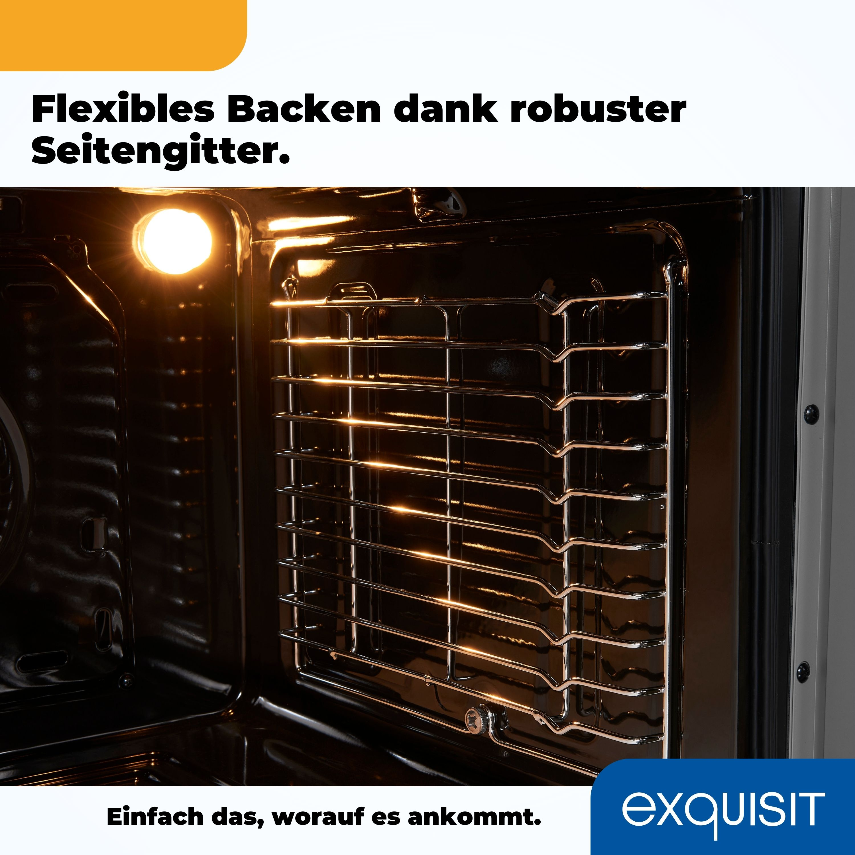 Innenseite eines Ofens, mit einem leuchtenden Heizelement.