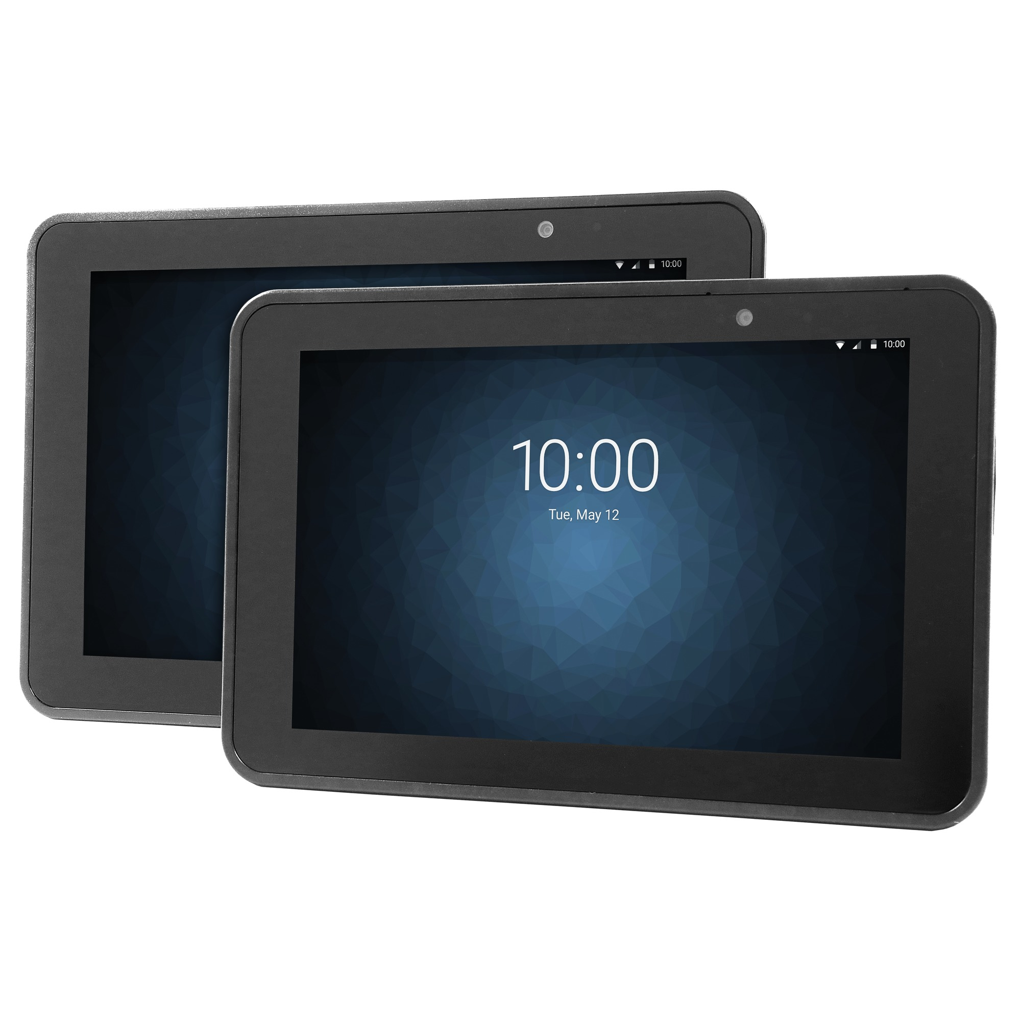 Due tablet neri. Lo schermo mostra 10:00, mar 12 maggio. Cornici nere, sfondo bianco.