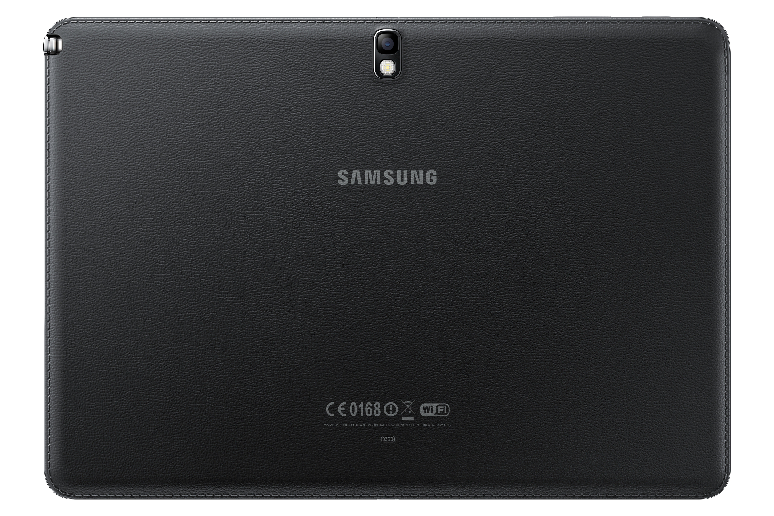 Rückseite eines schwarzen Samsung-Tablets mit Markennamen und Kamera.