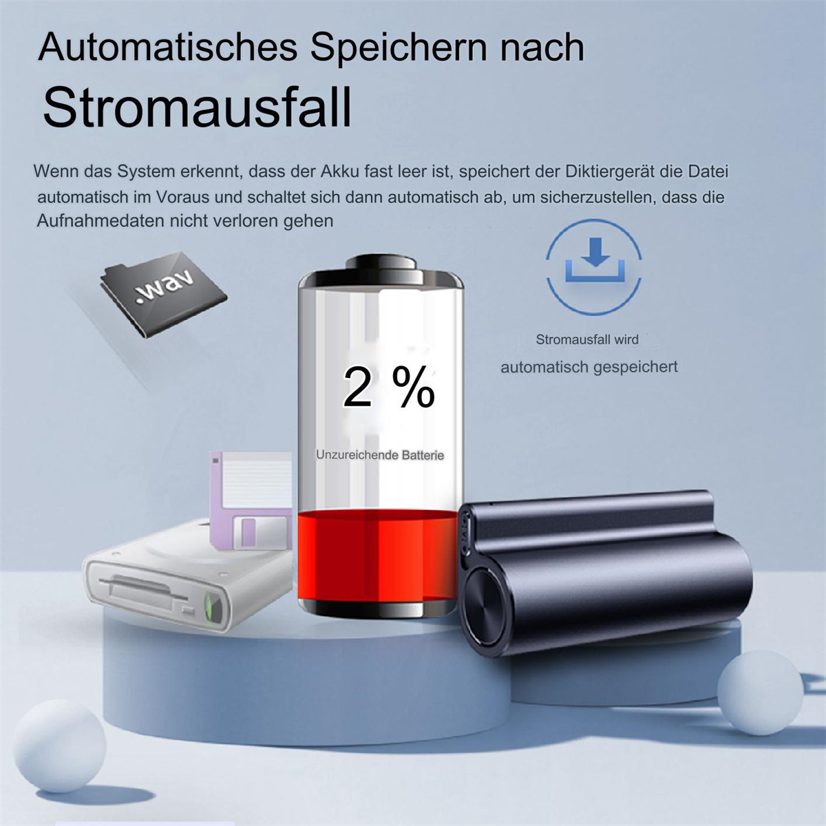 Eine Illustration, die das Batteriesparen bei Stromausfall zeigt. Ein Batteriesymbol befindet sich in der Mitte.
