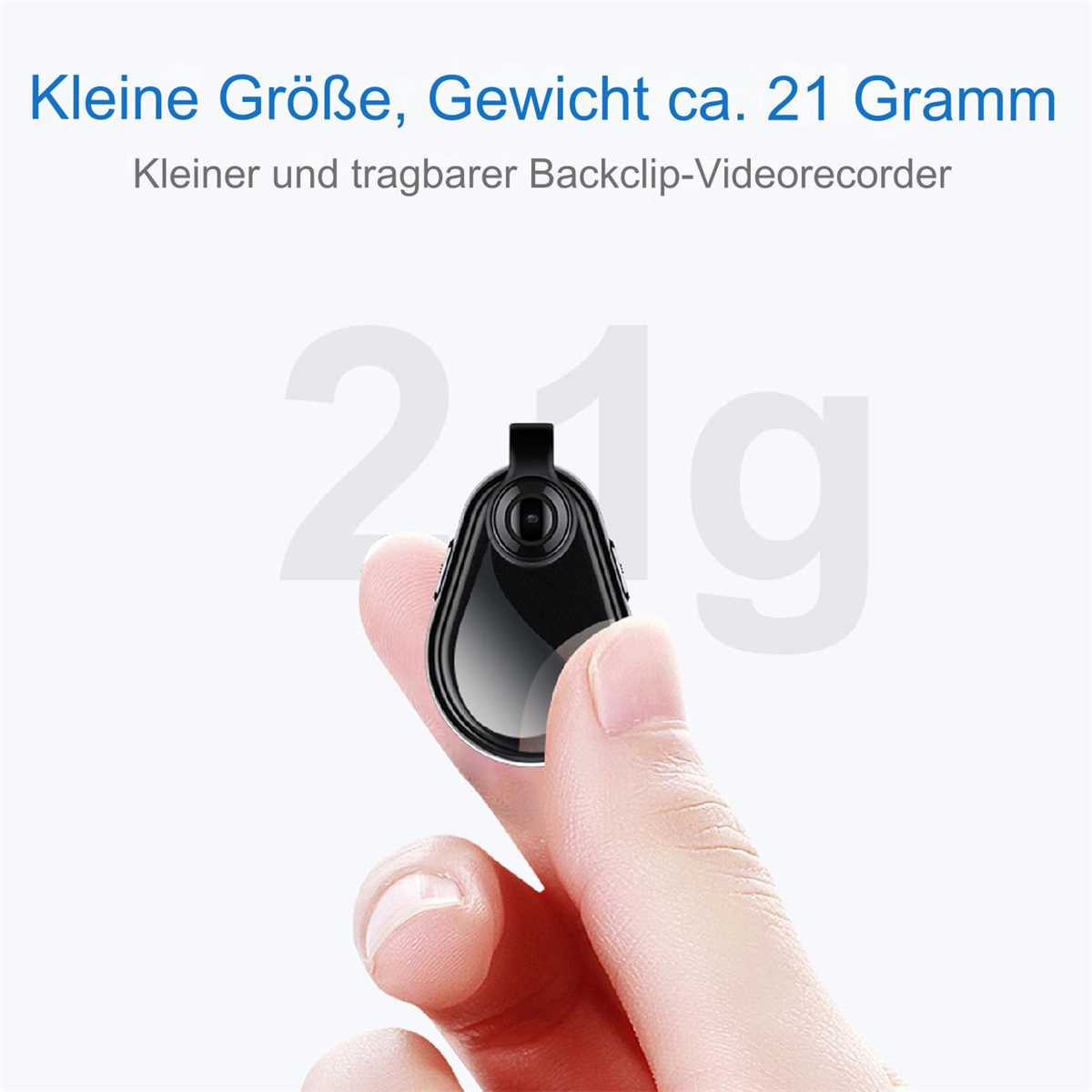 Kleine schwarze Kamera mit einer 21g-Gewichtsanzeige.