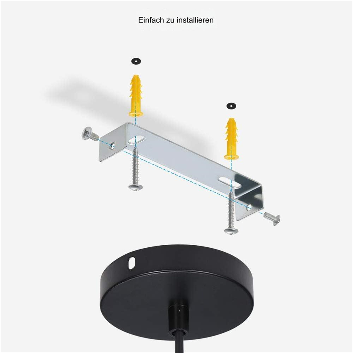 Installation einer Deckenleuchte mit Schrauben und Halterungen.