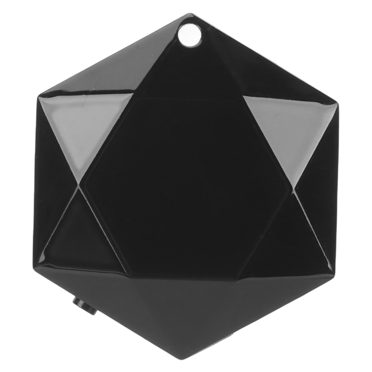 Ein schwarzes, geometrisches Ortungsgerät. Es hat ein Loch oben.