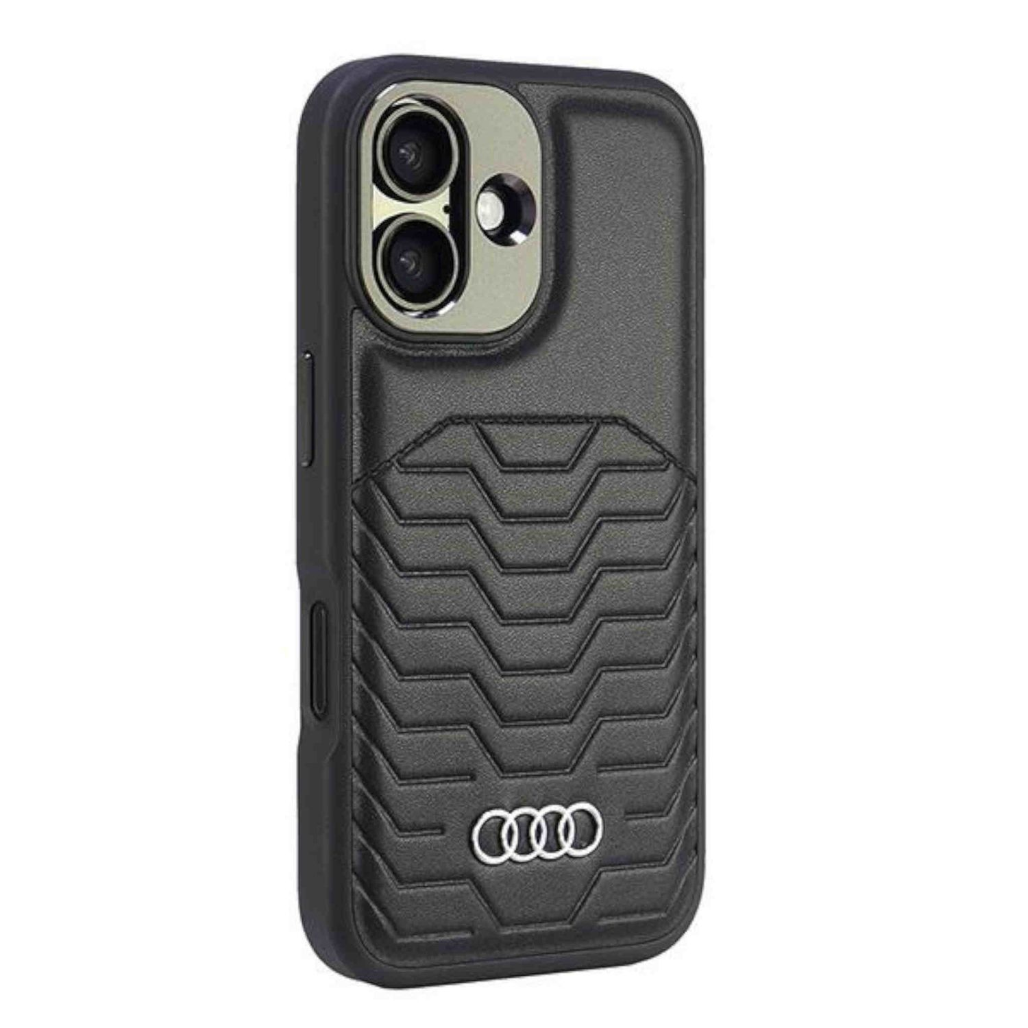 Una custodia per telefono nera con il logo Audi.