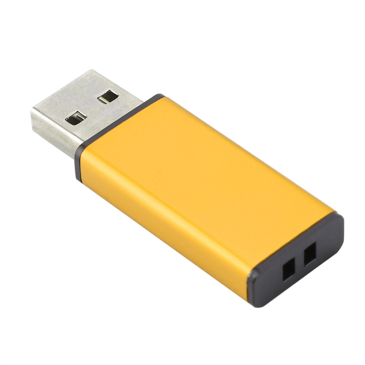 Goldener USB-Stick mit schwarzen Akzenten, isoliert auf Weiß.