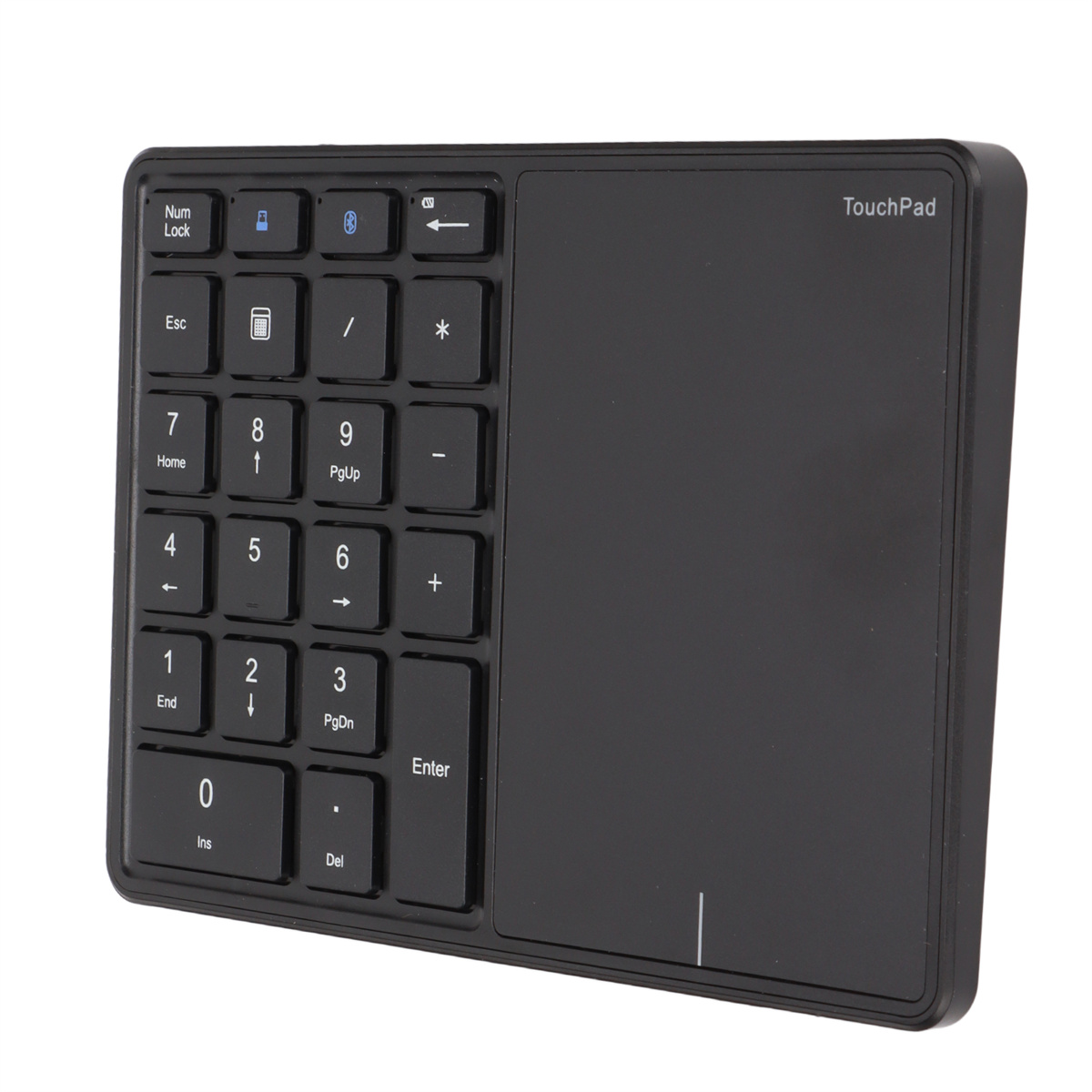 Eine schwarze numerische Tastatur mit einem Touchpad auf der rechten Seite.
