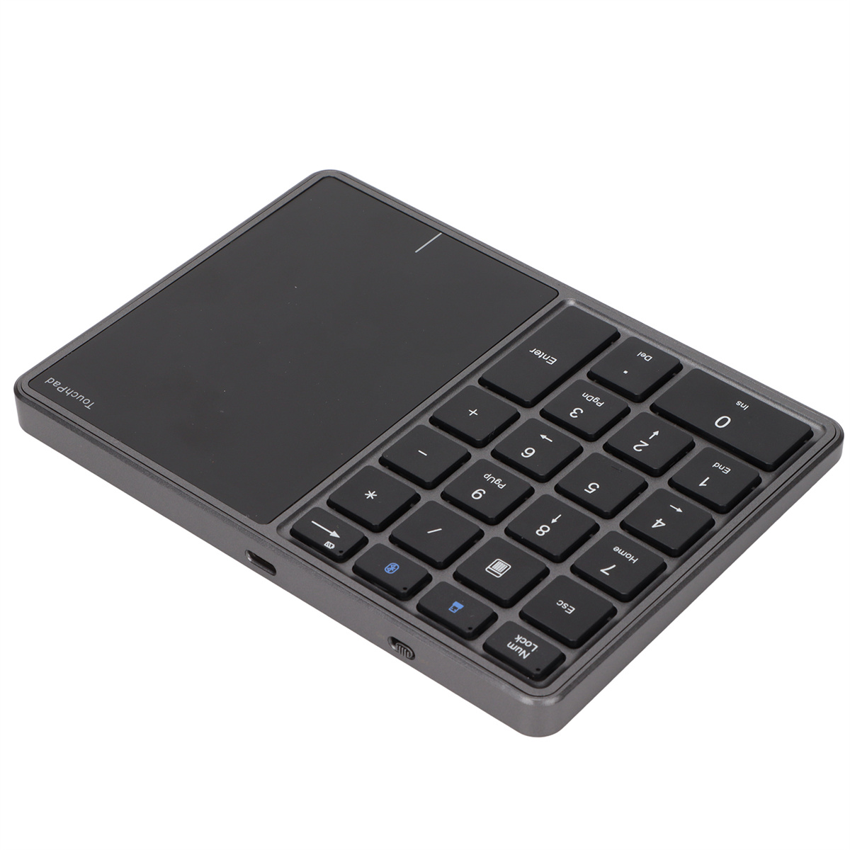 Grauer Ziffernblock mit Touchpad und verschiedenen Funktionstasten.