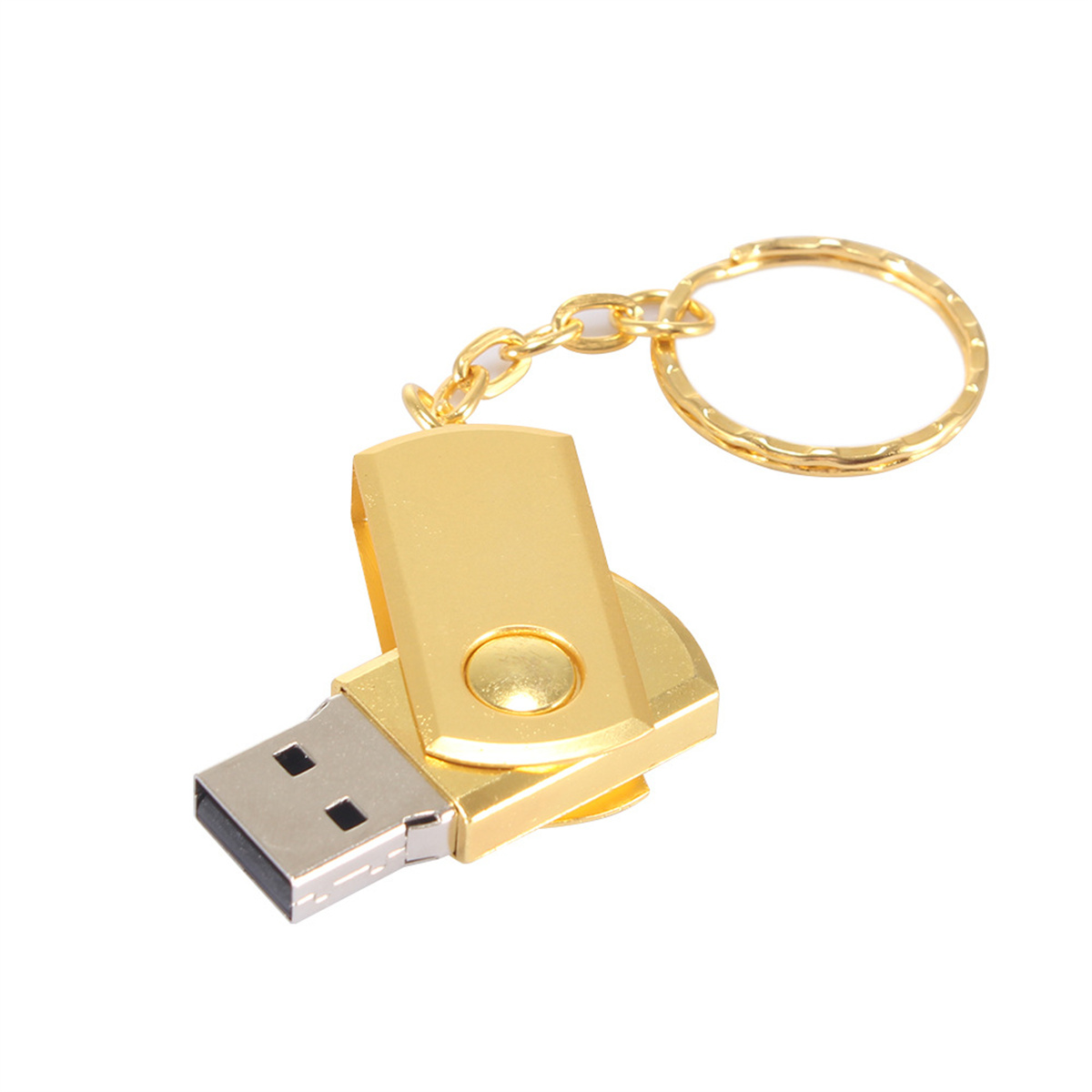 Goldener USB-Stick an einem Schlüsselanhänger, mit goldenem Ring.