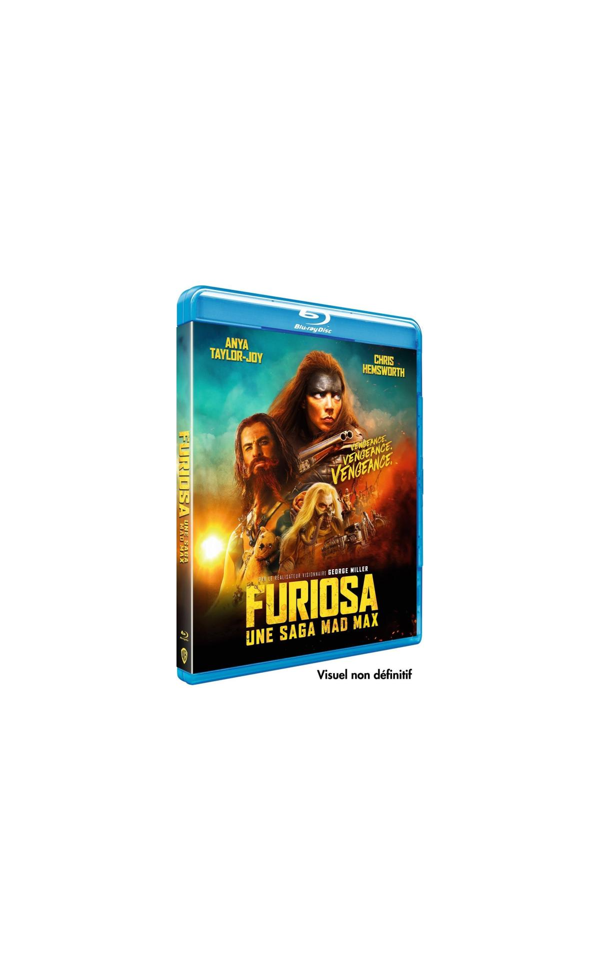 Furiosa : Une saga Mad Max, couverture Blu-ray, des gens avec des armes.