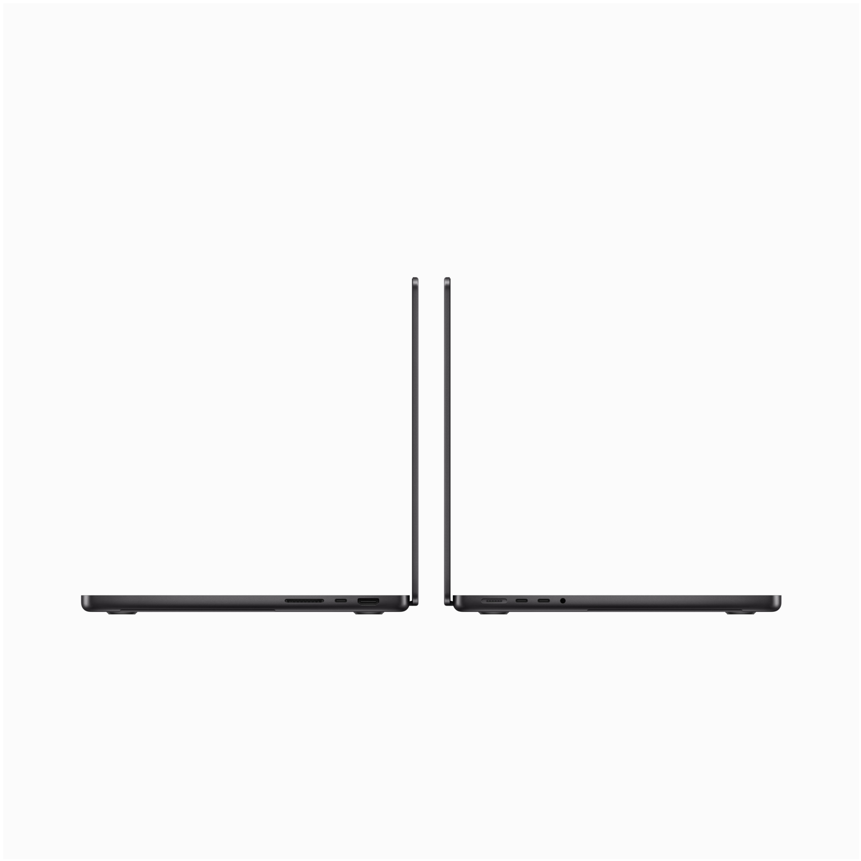 Dwa czarne laptopy obok siebie na białym tle. Widok zamknięty i otwarty.