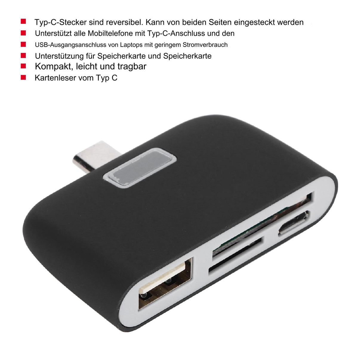 Ein schwarzer Kartenleser mit mehreren Steckplätzen und einem USB-Anschluss.