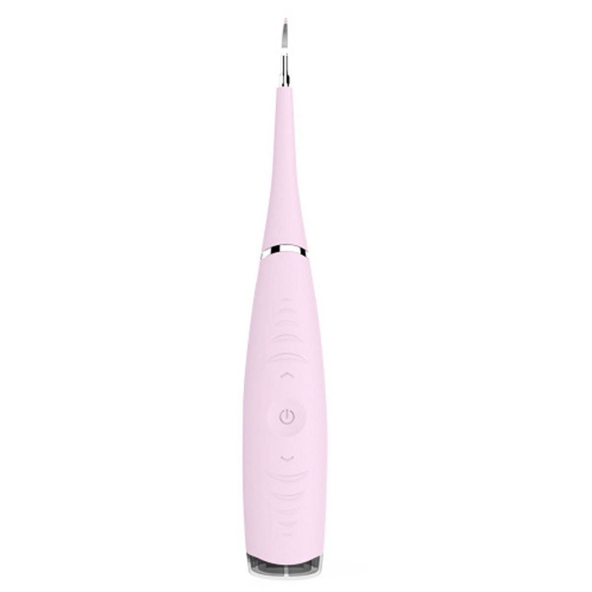 Ein rosa elektrischer Zahnsteinentferner mit langem, schlankem Körper und spitzer Spitze.